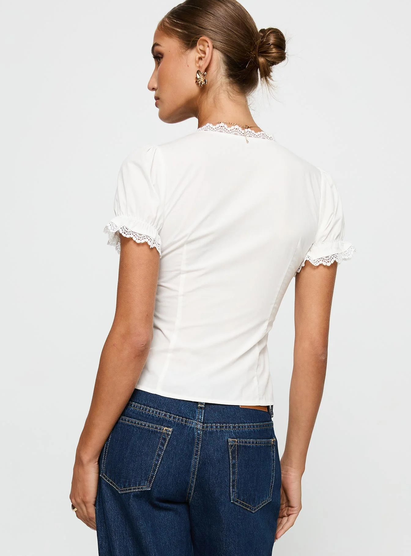 Abundance Tie Up Lace Trim Top White - Image 5
