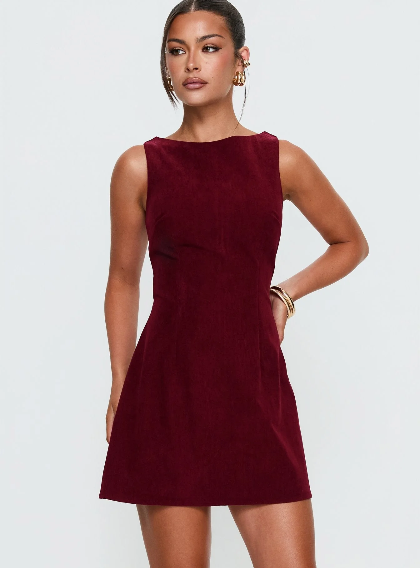 Alfalfa Corduroy Mini Dress Cherry - Image 2