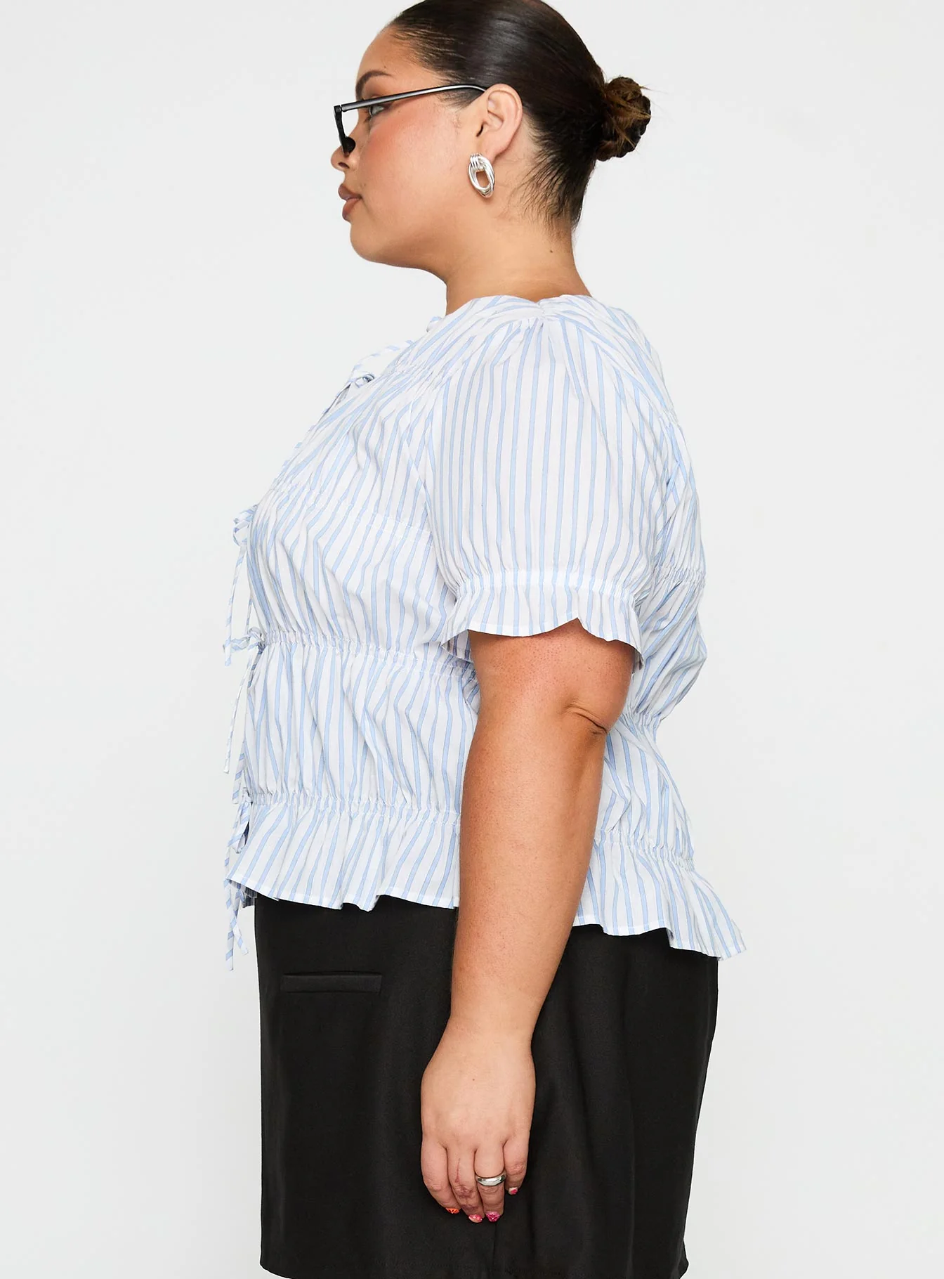 Alistair Bow Tie Top Blue / White Stripe Curve - Image 4