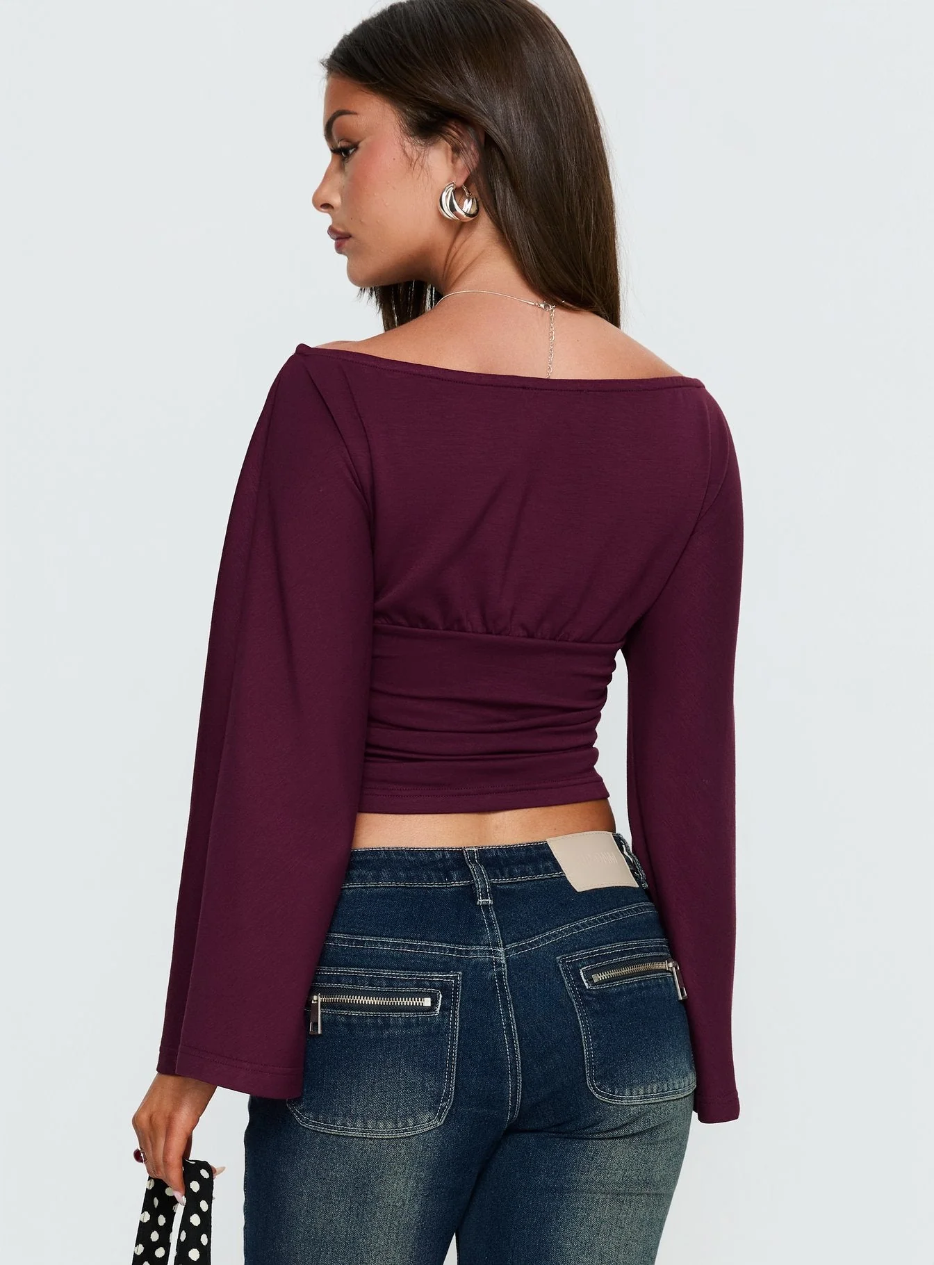 Anastasie Off Shoulder Long Sleeve Top Deep Red - Image 4