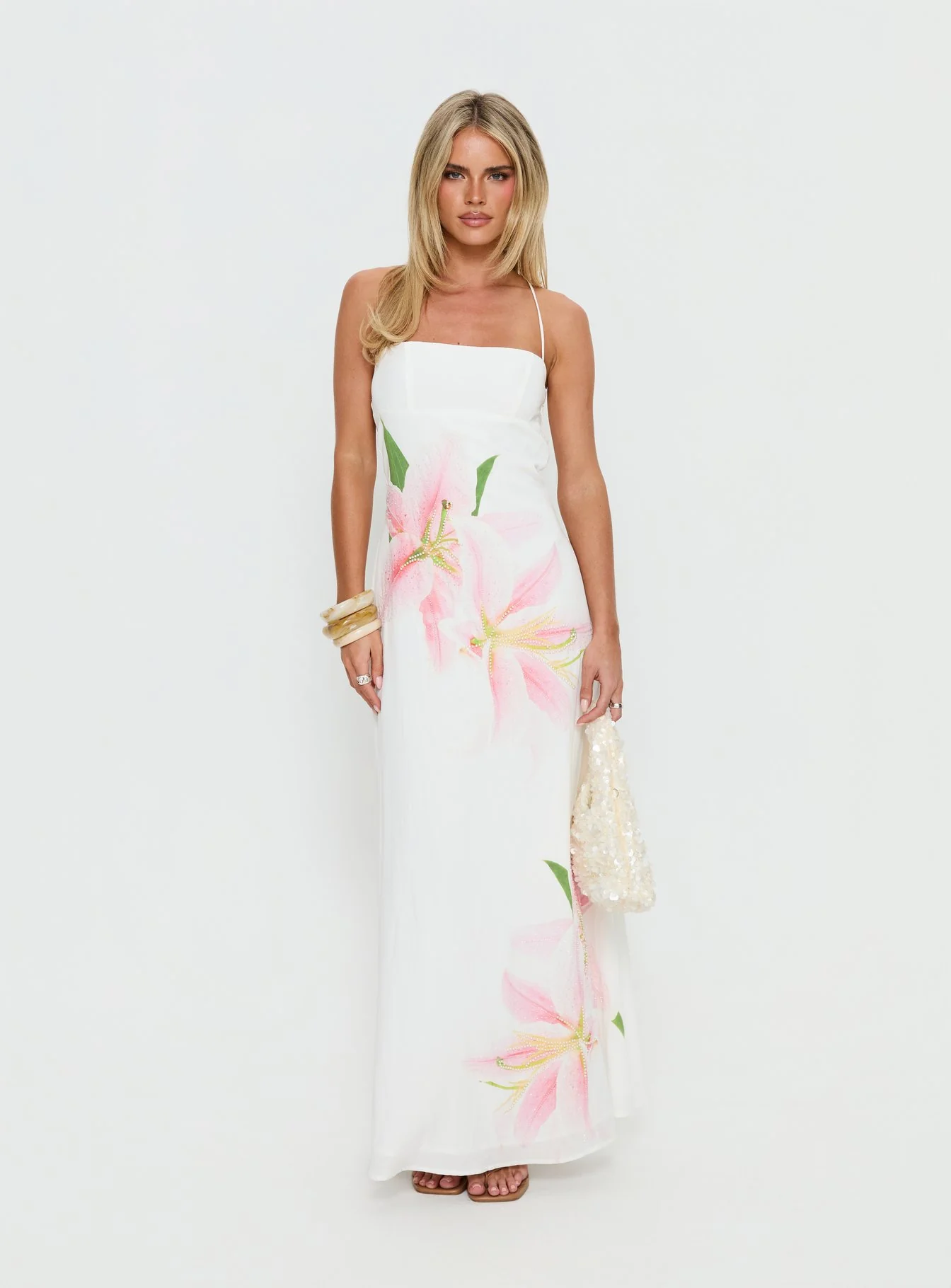 Anny Beaded Maxi Dress White Floral - Image 3