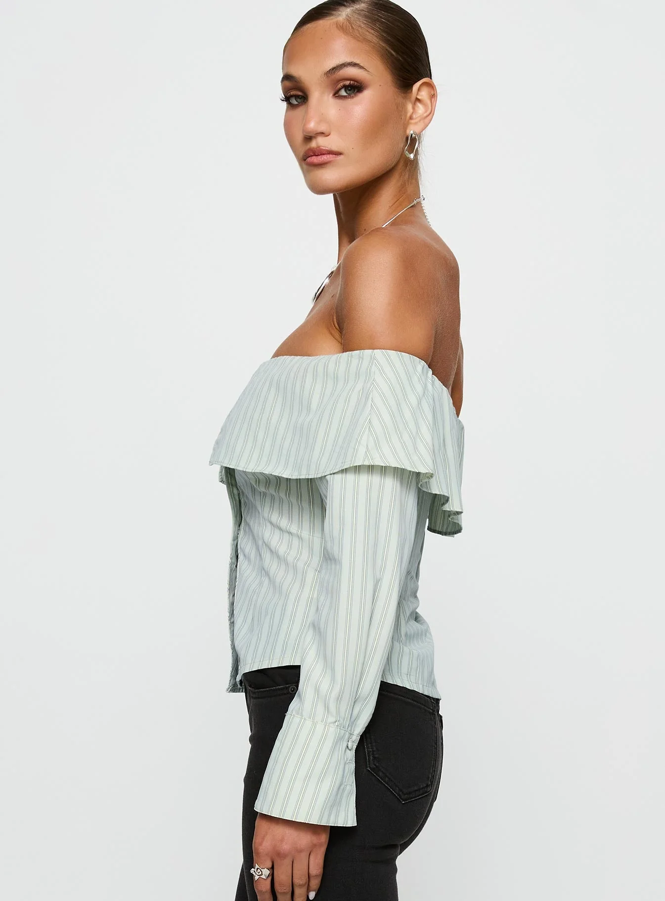 Another Hill Off Shoulder Top Green Stripe - Image 4