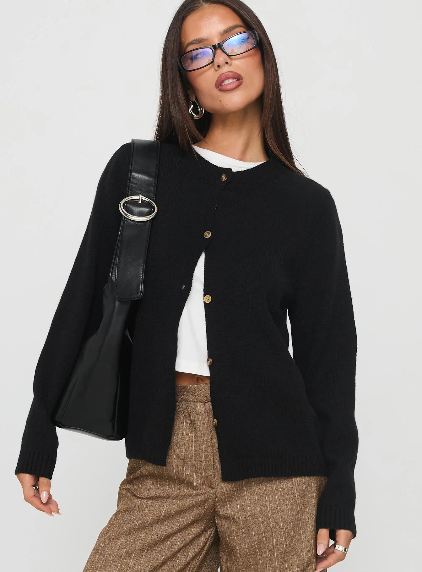 Arica Button Up Knit Cardigan Black