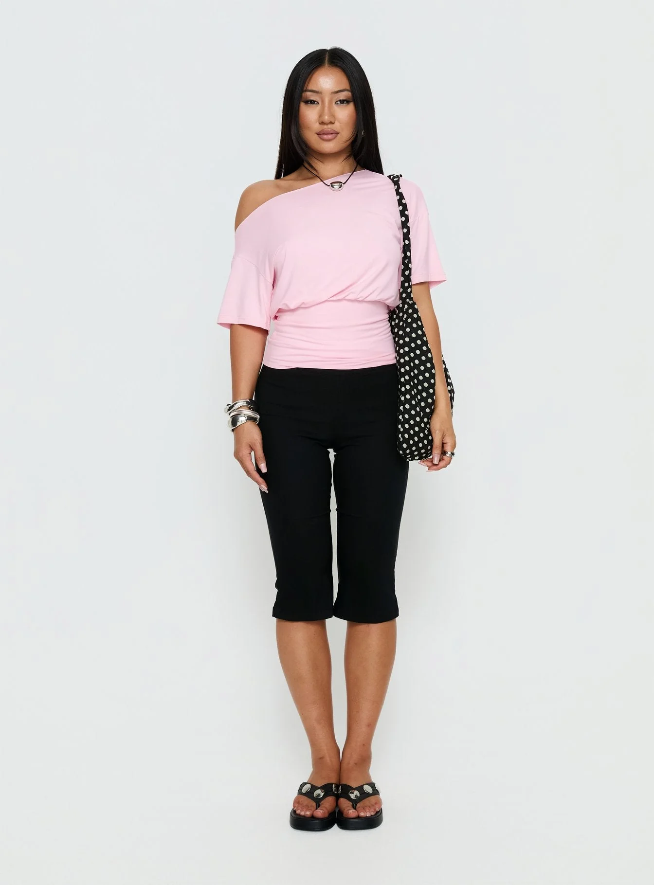 Ashlinn Off Shoulder Drapey Top Baby Pink - Image 7