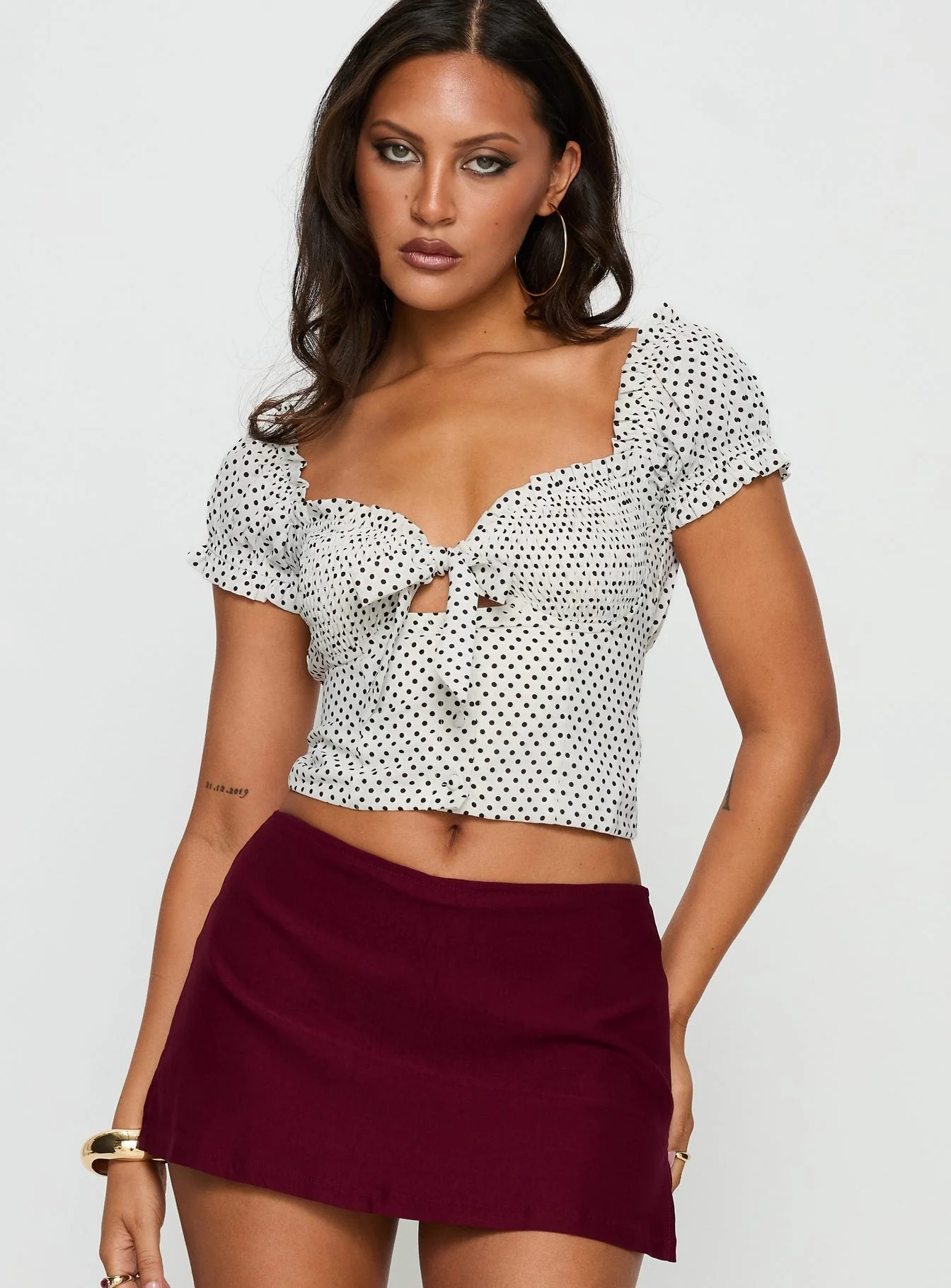 Audreana Babydoll Top White Polka - Image 2
