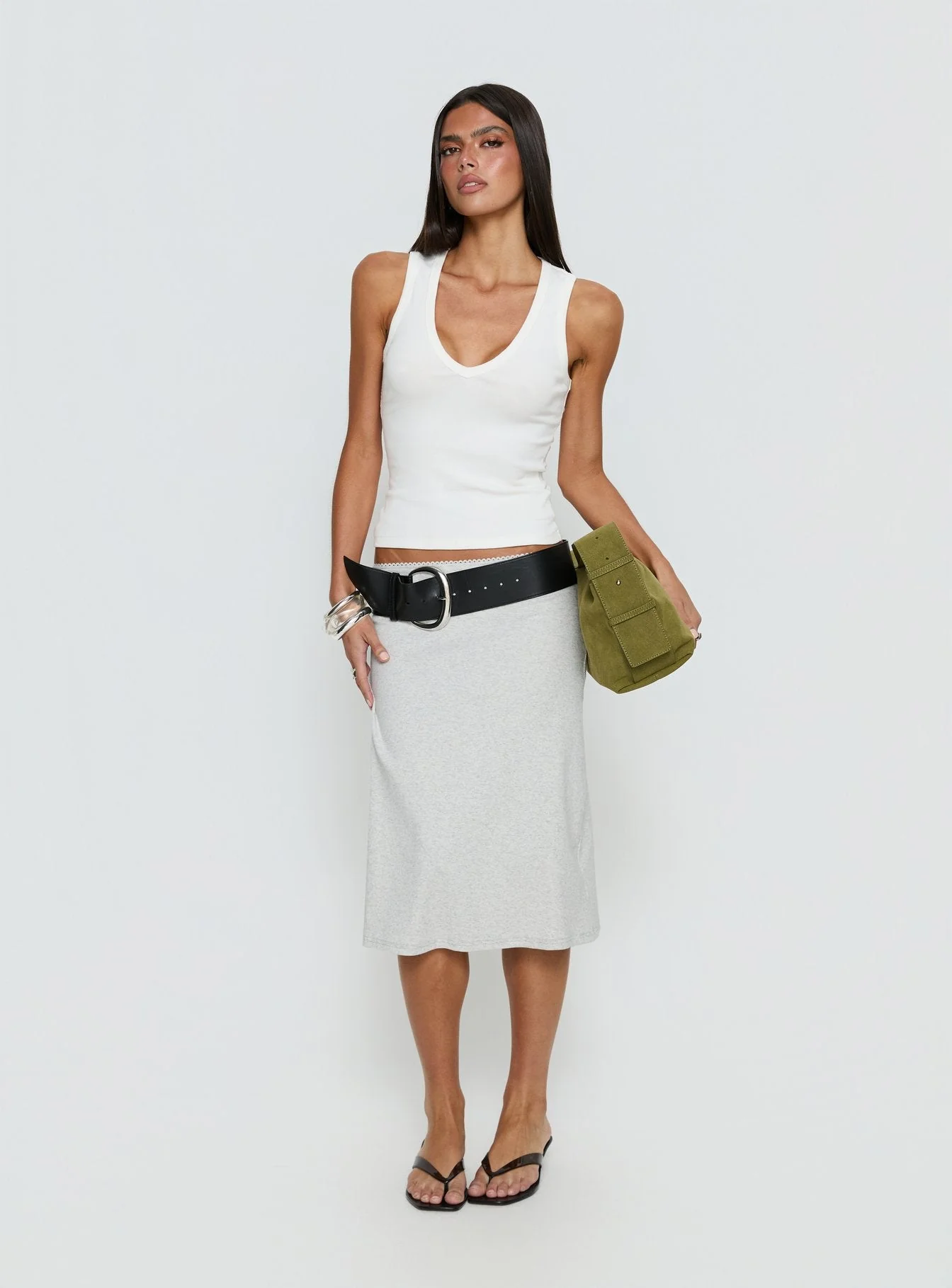 Baseline Rib Midi Skirt Grey Marle - Image 2