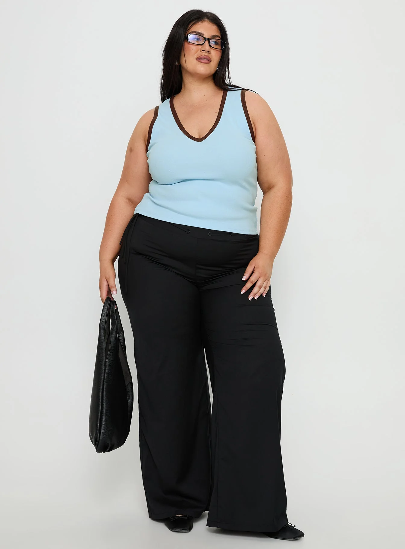 Baseline V Neck Rib Tank Top Blue / Brown Curve - Image 3