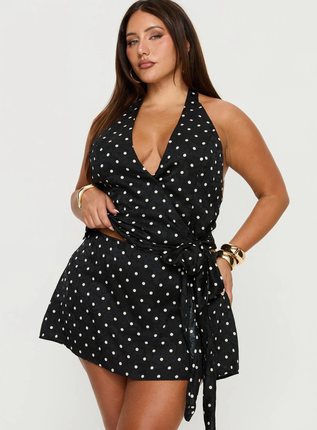Beffanie Halter Wrap Set Black Polka Dot Curve - Image 2