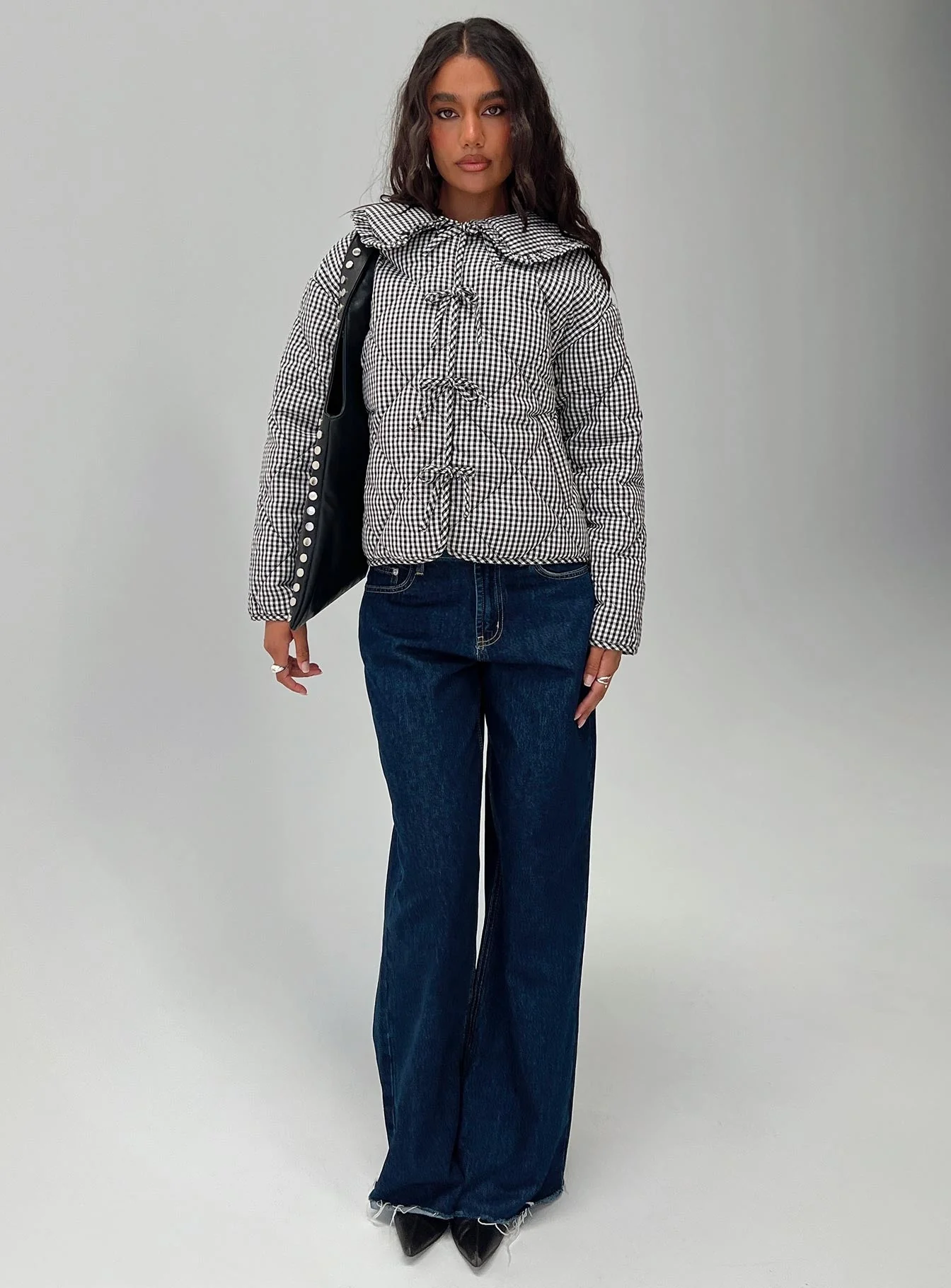 Best Asset Quilted Jacket Black / White Check - Image 8