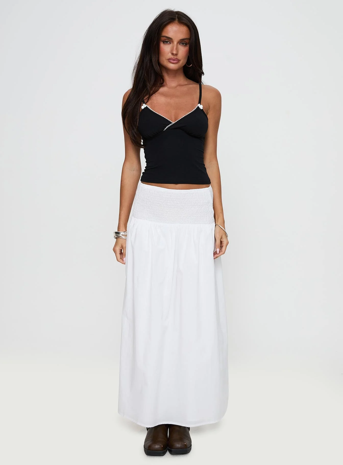 Bohemia Shirred Maxi Skirt White - Image 7