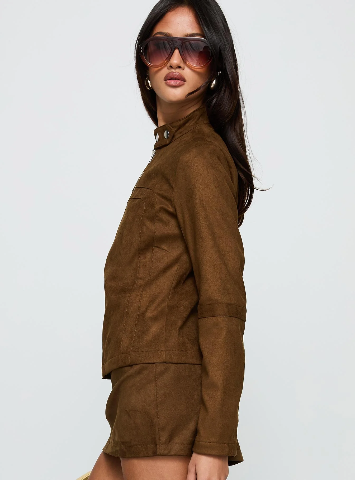 Born To Brag Faux Suede Jacket Brown - Image 4