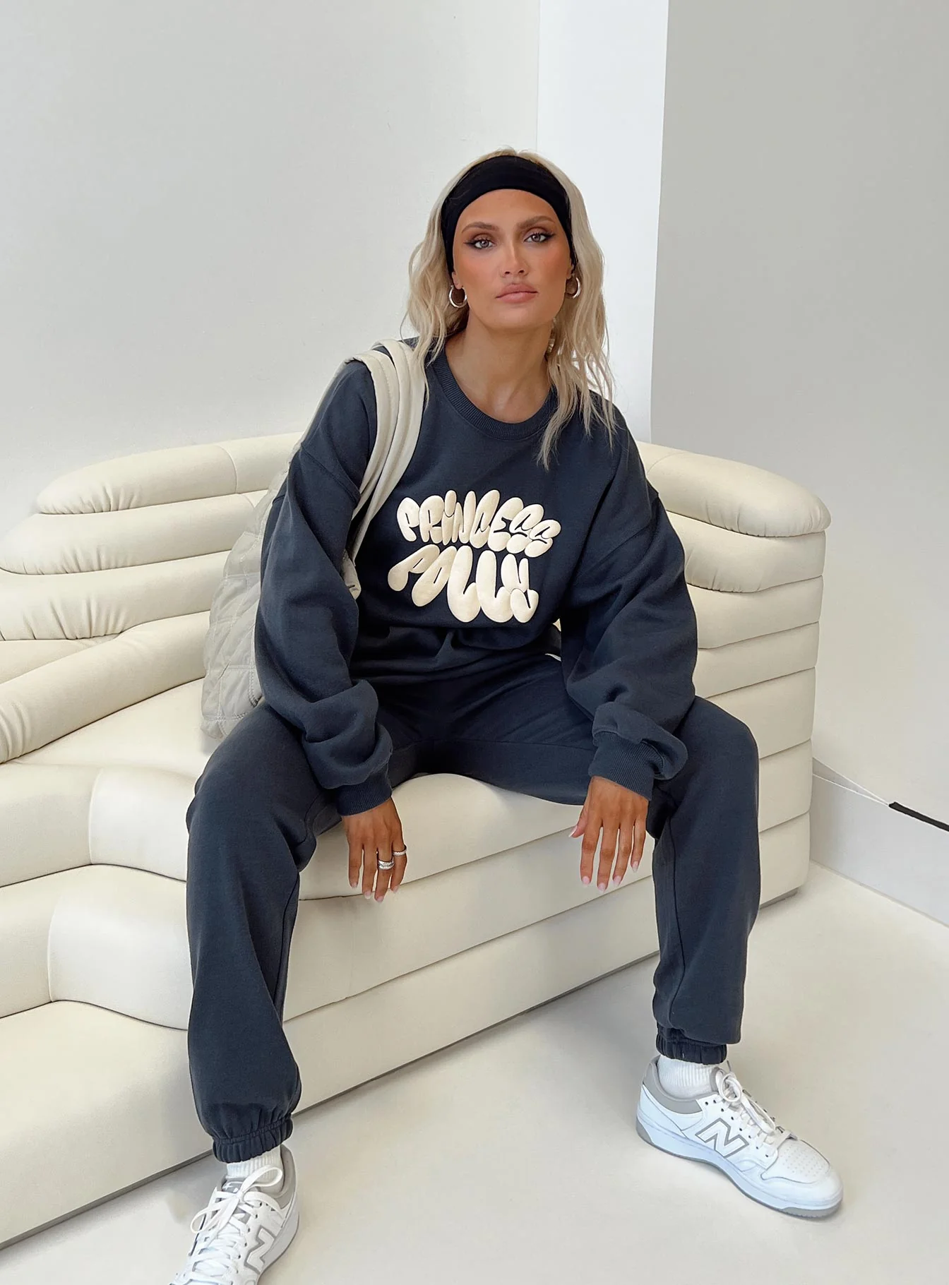 Princess Polly Crew Neck Sweatshirt Bubble Text Slate / Eggshell - Image 13
