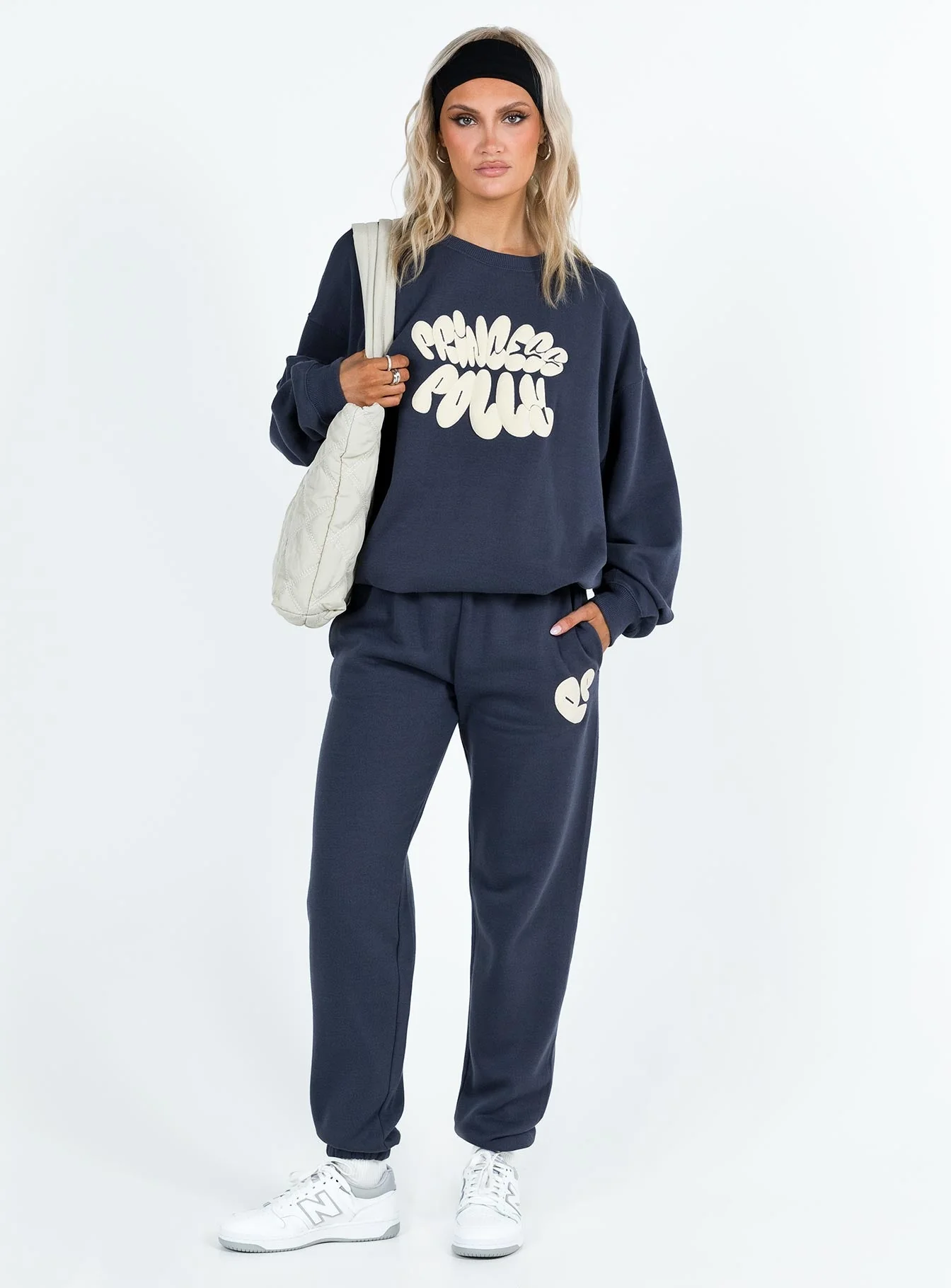 Princess Polly Crew Neck Sweatshirt Bubble Text Slate / Eggshell - Image 3
