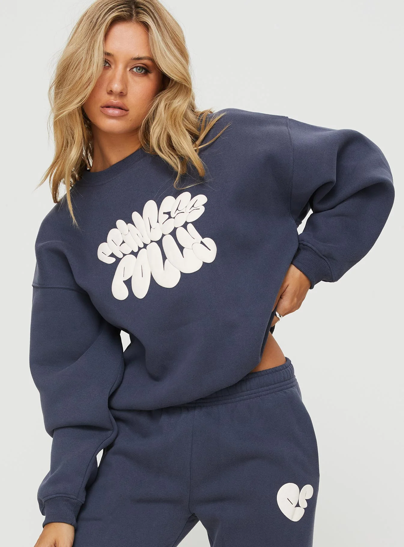 Princess Polly Crew Neck Sweatshirt Bubble Text Slate / Eggshell - Image 7