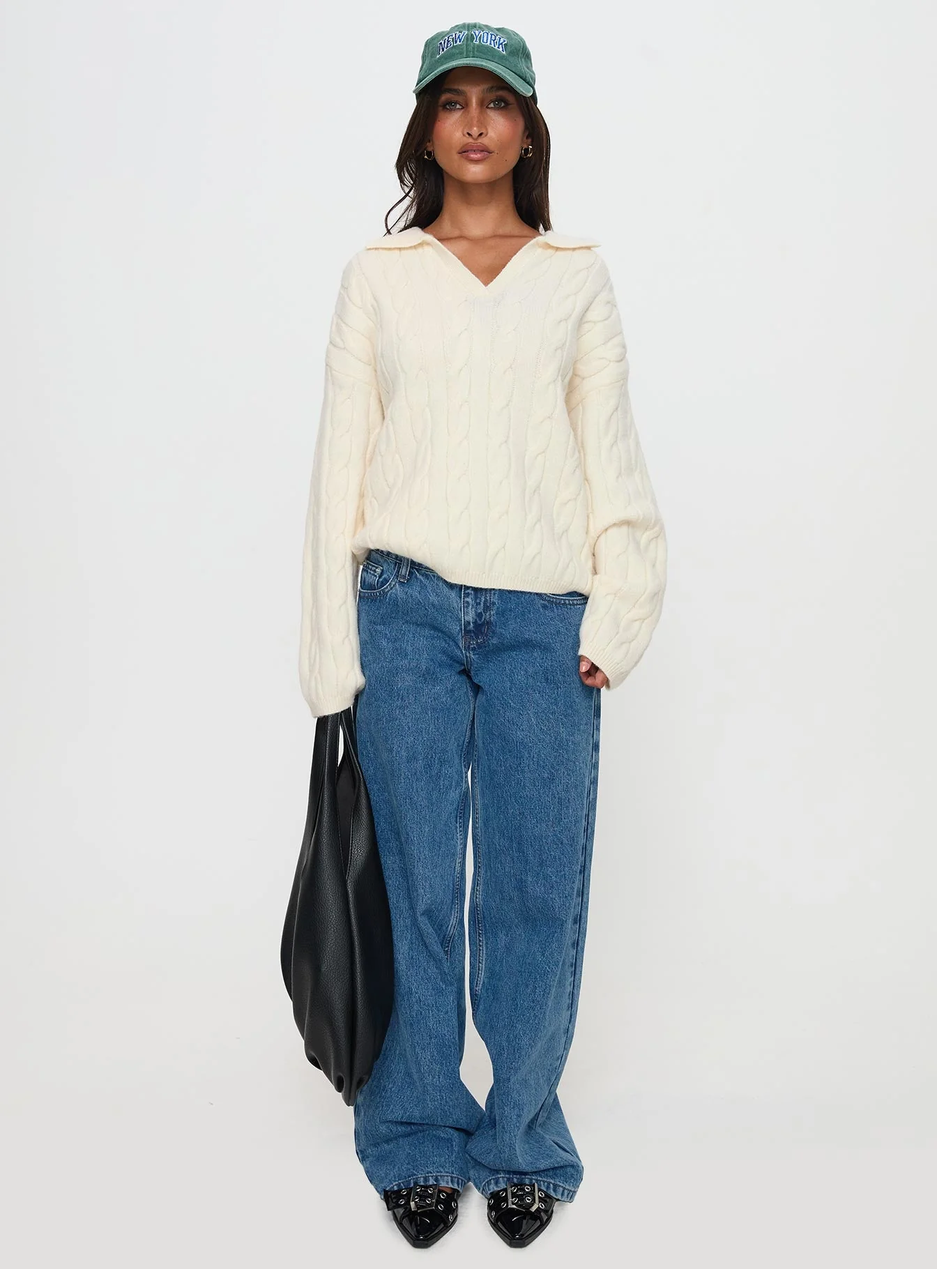 Brodey Collared Cable Knit Sweater Cream - Image 7