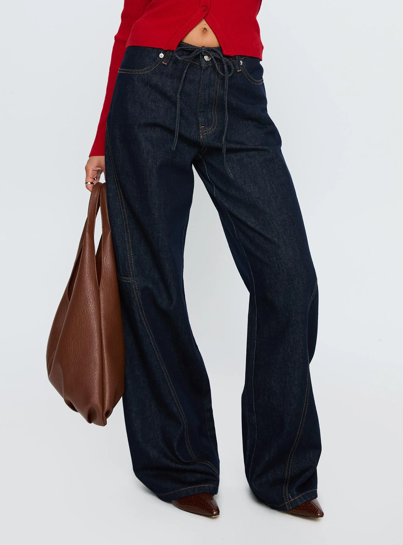 Bruiser Tie Waist Mid Rise Wide Leg Jeans Dark Indigo - Image 2
