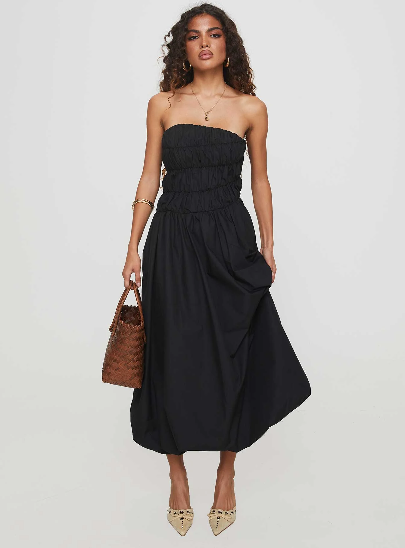 Brydie Bubble Hem Midi Dress Black - Image 3