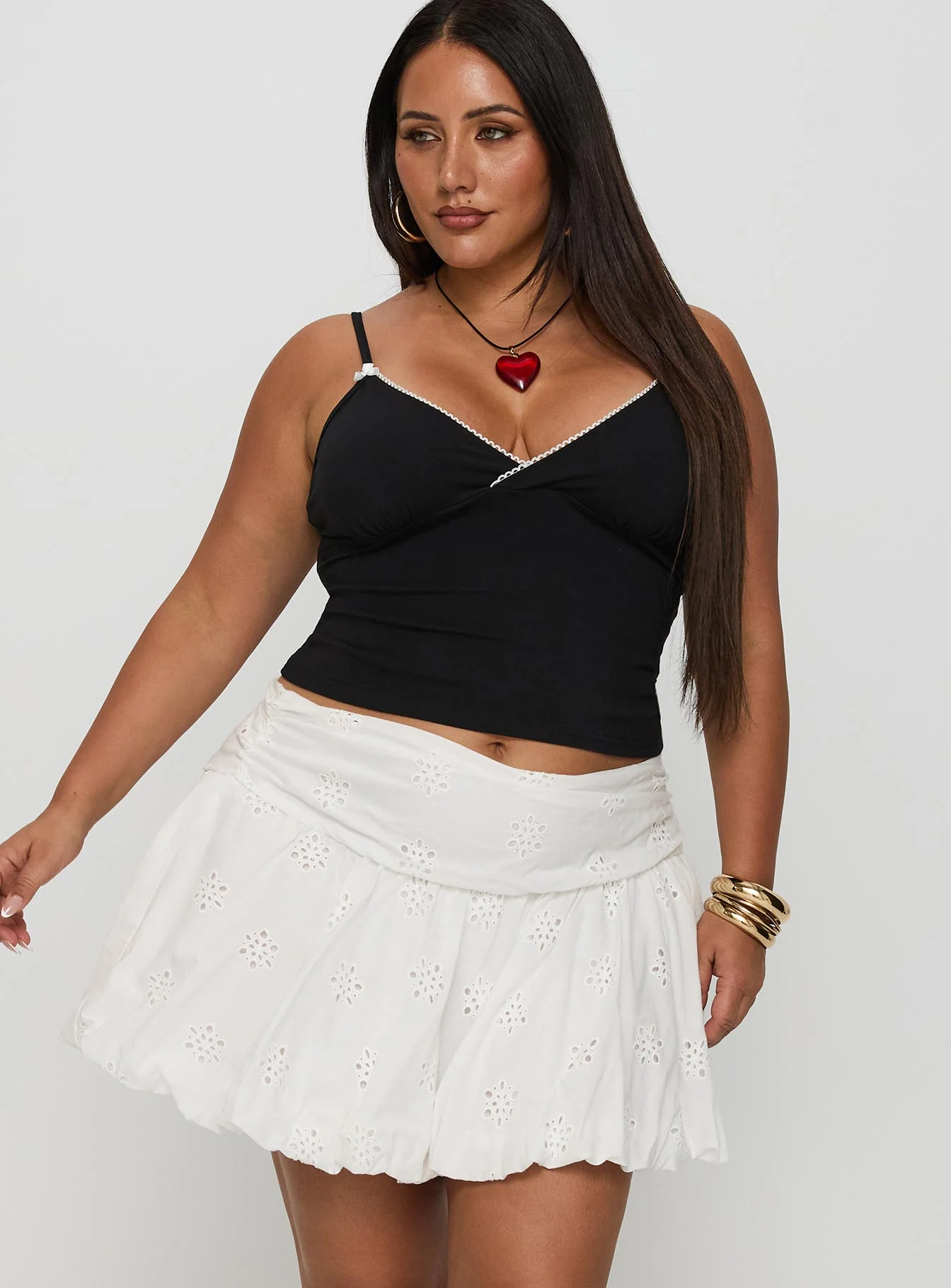 Bubble Broderie Mini Skirt White Curve - Image 2