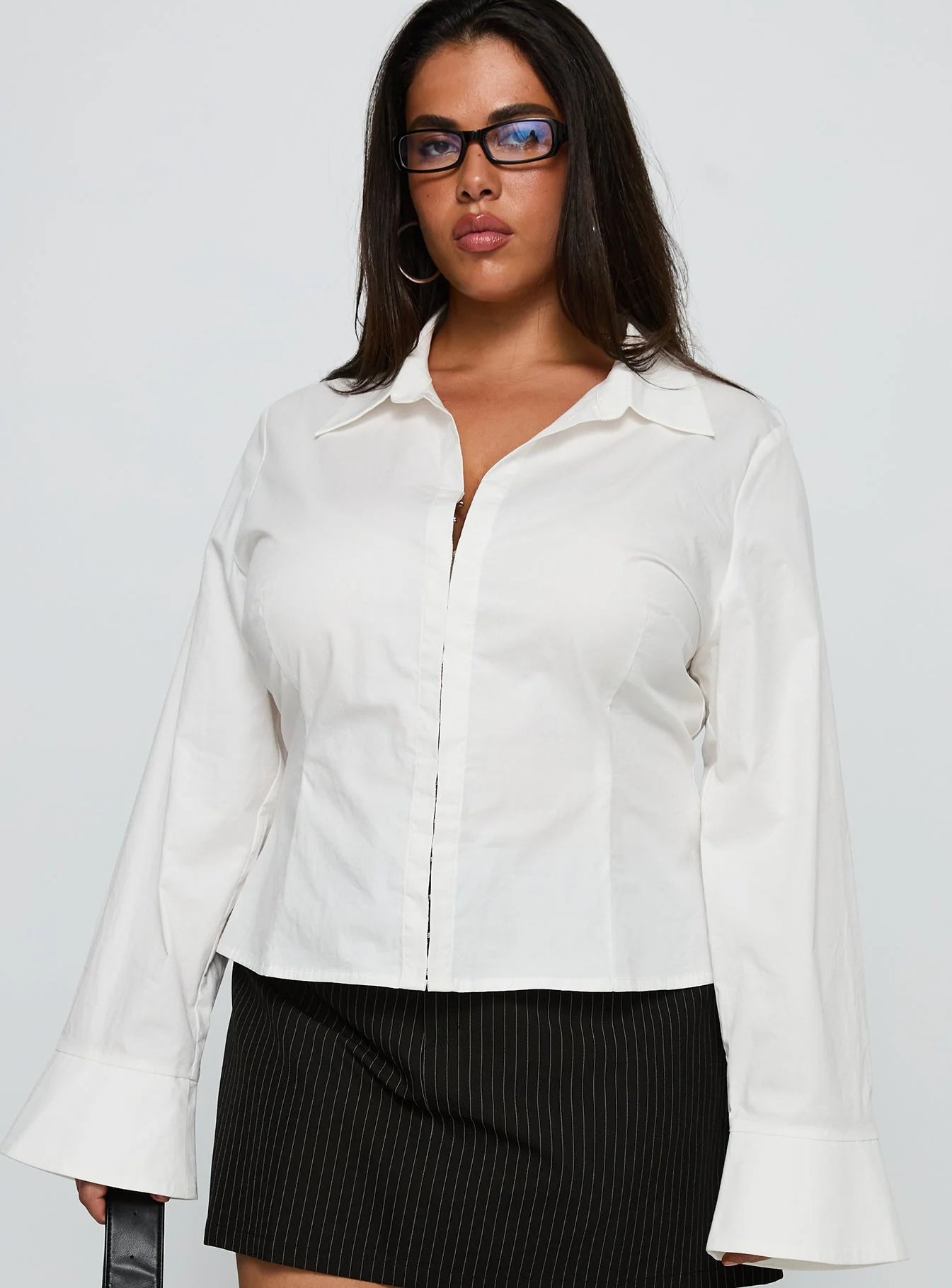 By The Phone Long Sleeve Collared Top White Curve - Image 2