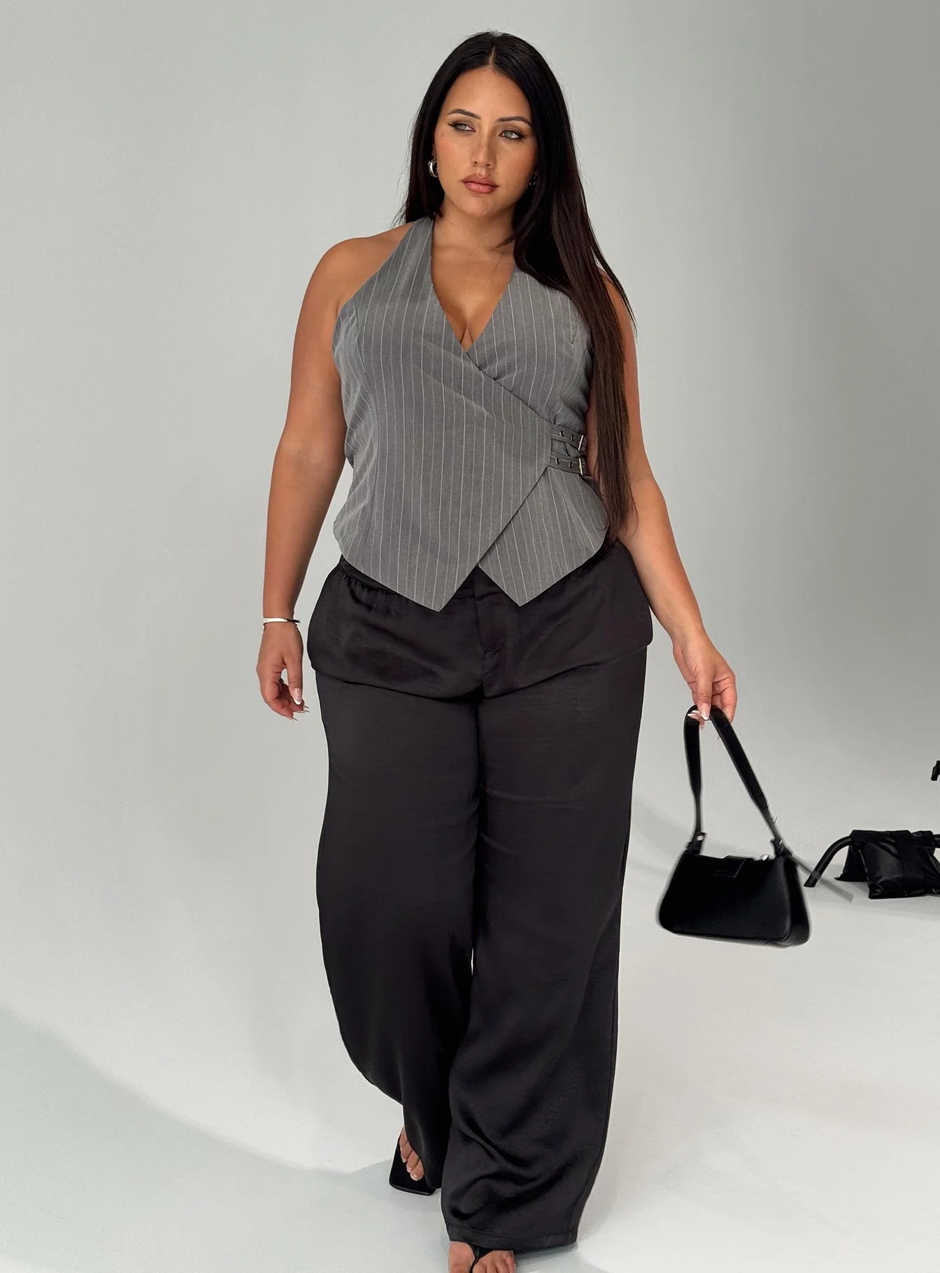 Calexico Buckle Halter Top Grey Pinstripe Curve - Image 8