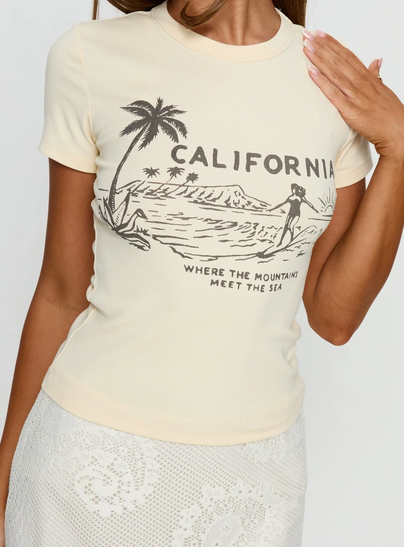 California Escape Graphic Baby Tee Cream - Image 6