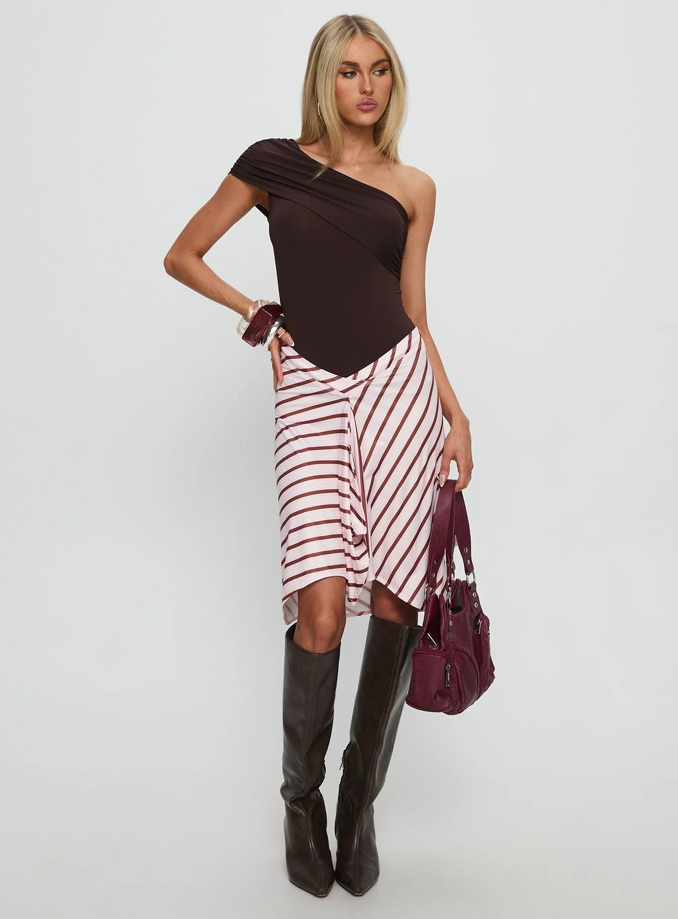 Celyra One Shoulder Bodysuit Chocolate - Image 3