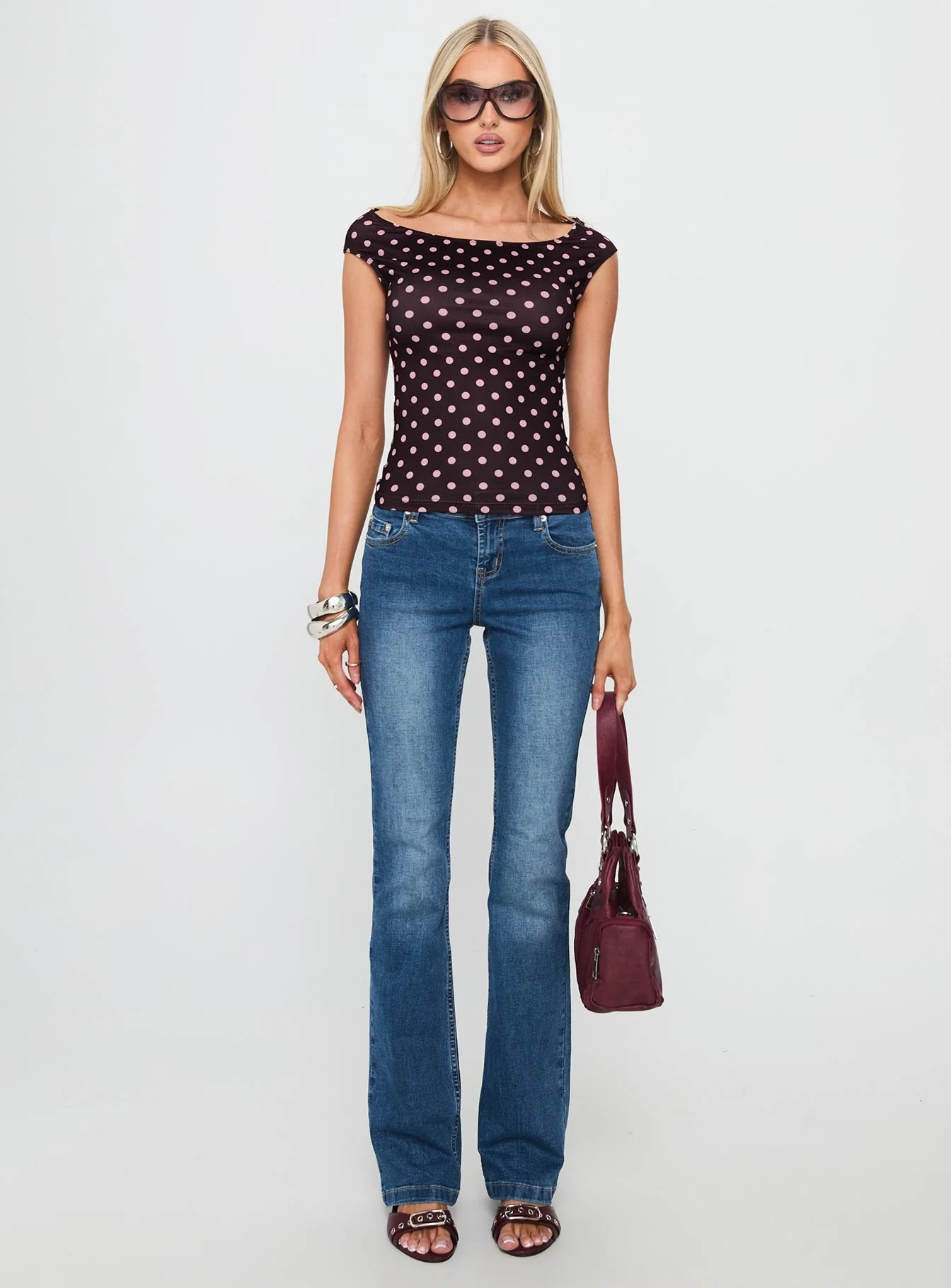 Cheirosa Off Shoulder Top Chocolate / Pink - Image 7