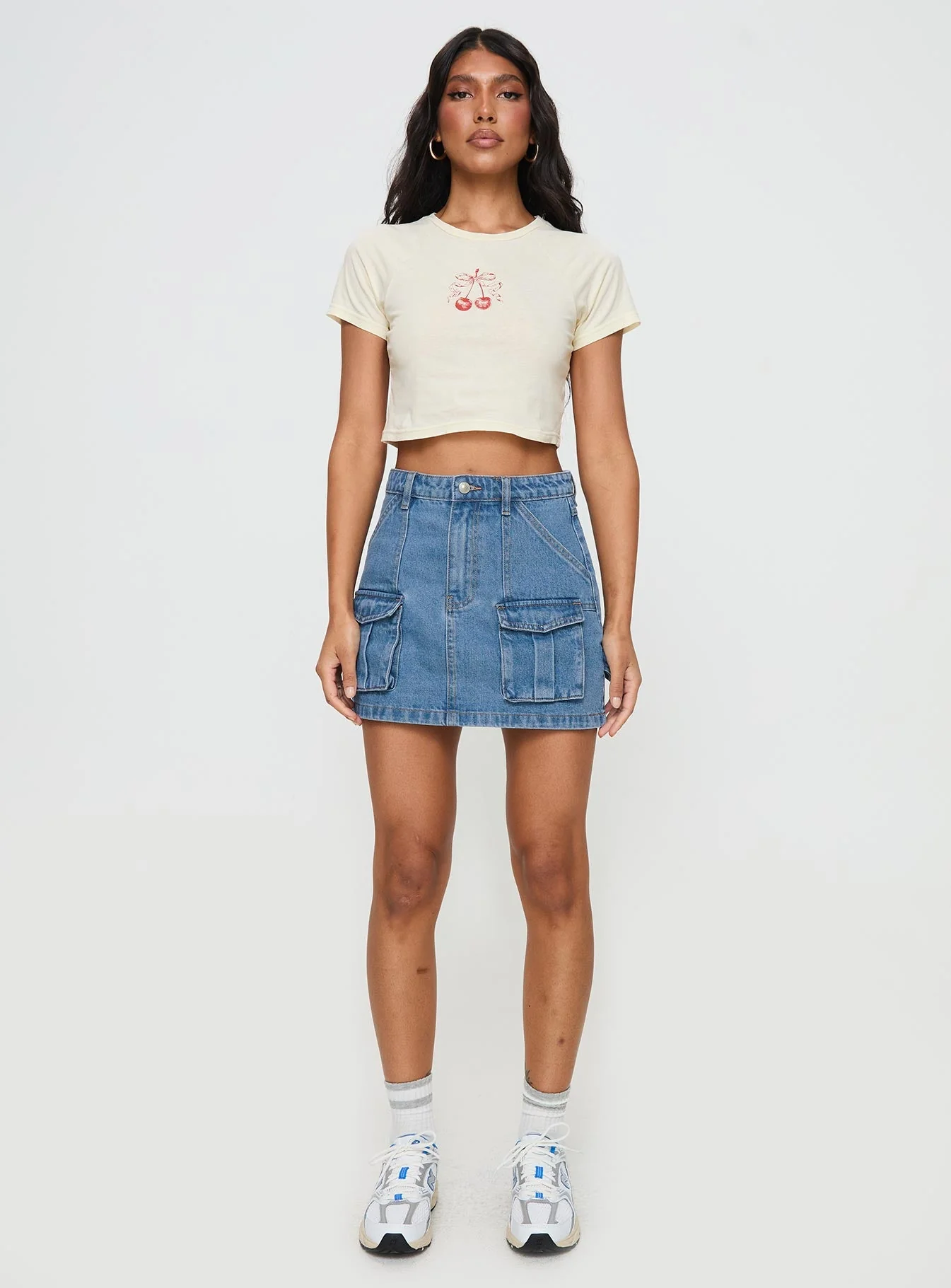 Chillders Denim Mini Skirt Mid Wash Petite - Image 2