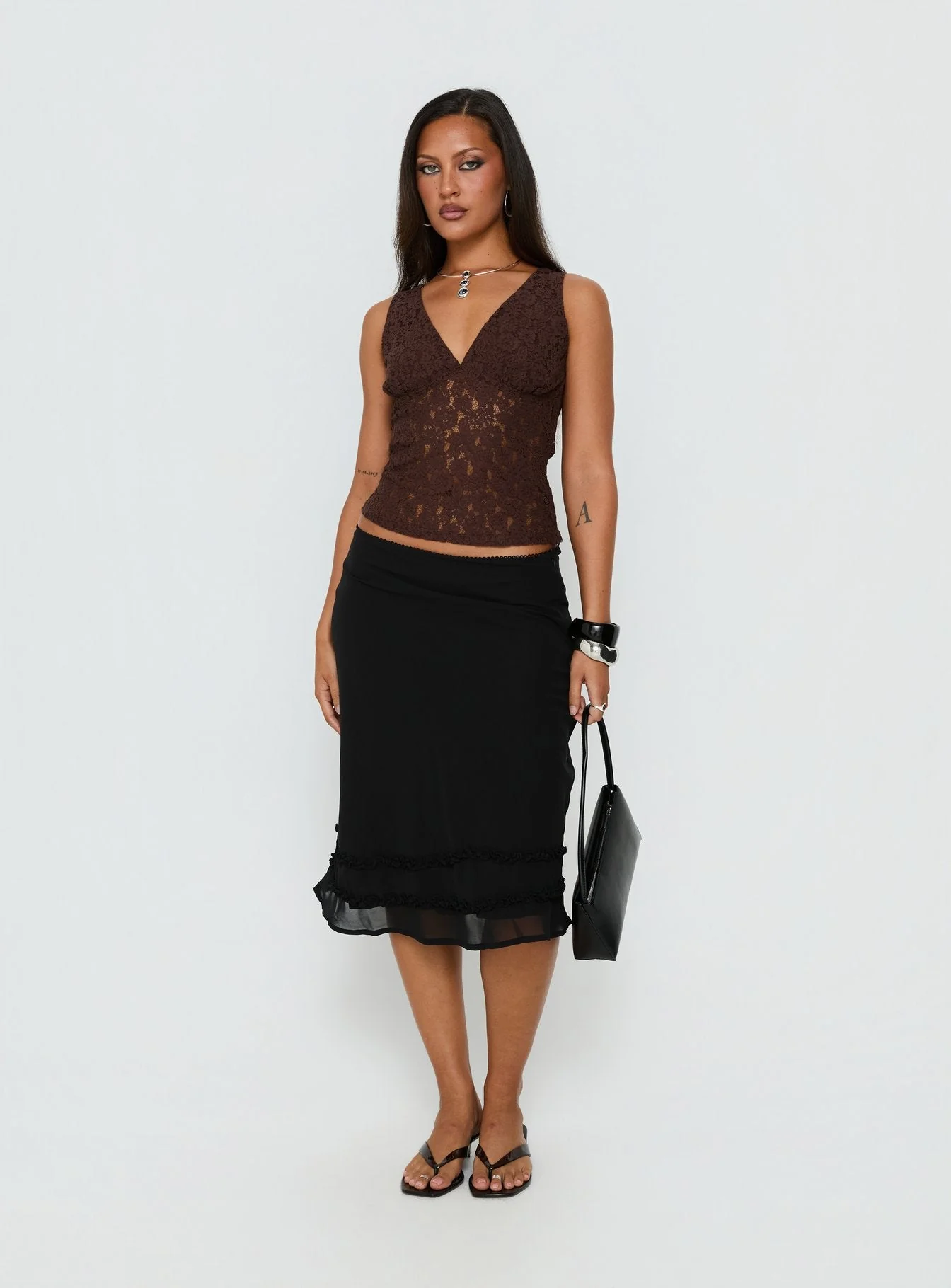 Clarabella Frill Midi Skirt Black - Image 3
