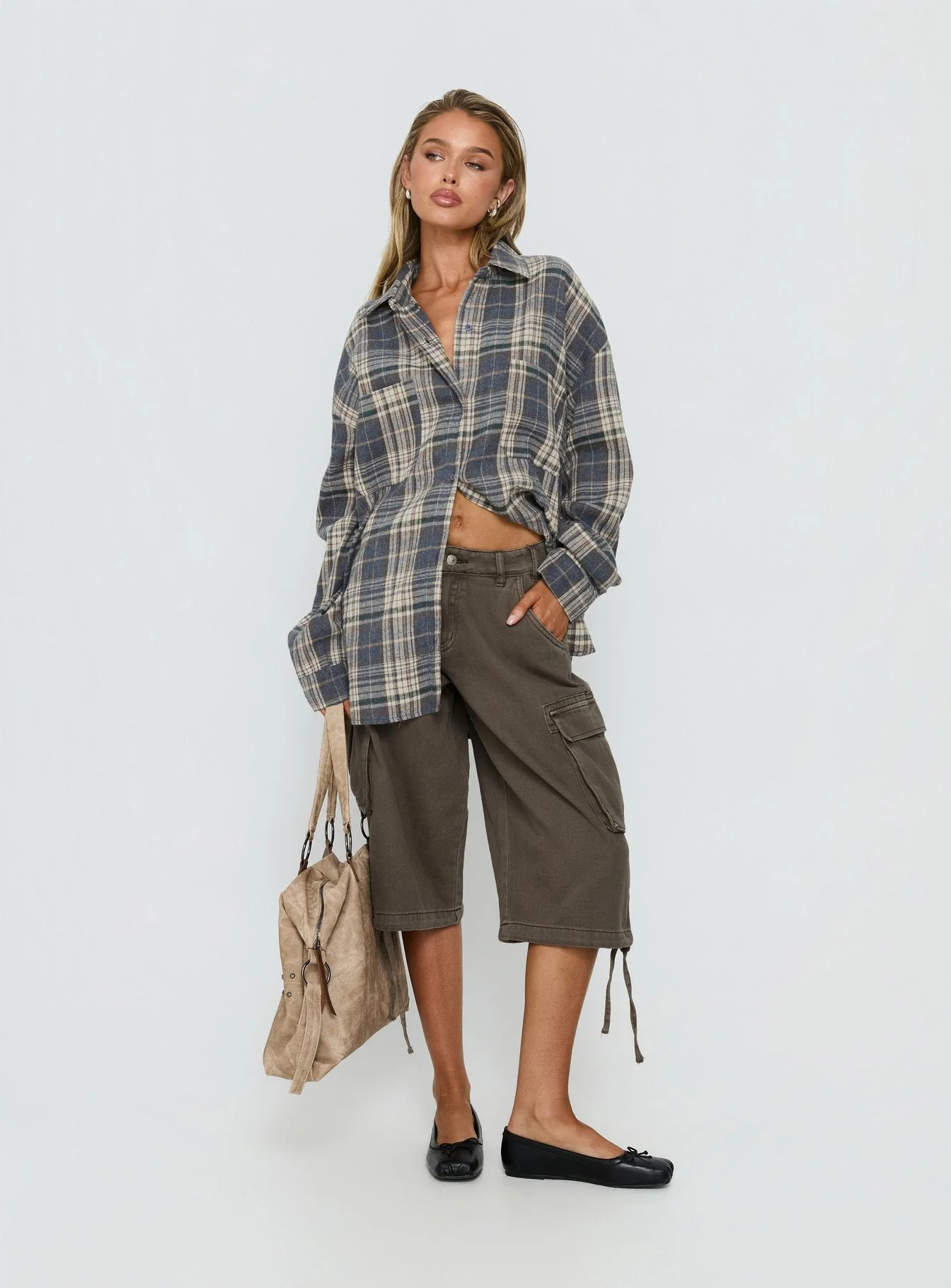 Clarity Oversized Long Sleeve Shirt Ash Plaid - Image 3