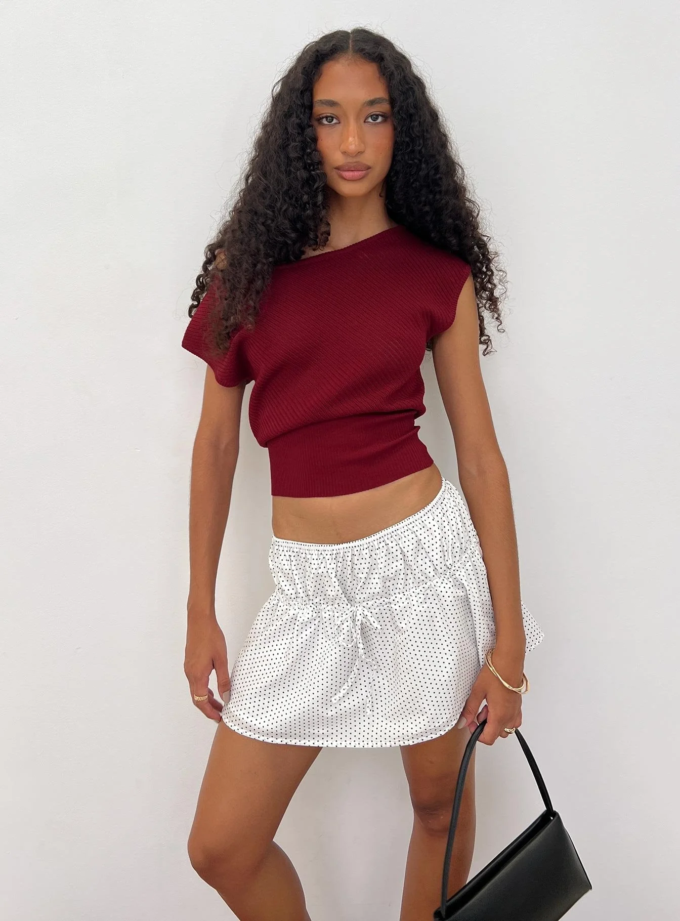 Cloud Tempo Boat Neck Cinched Knit Top Wine - Image 8