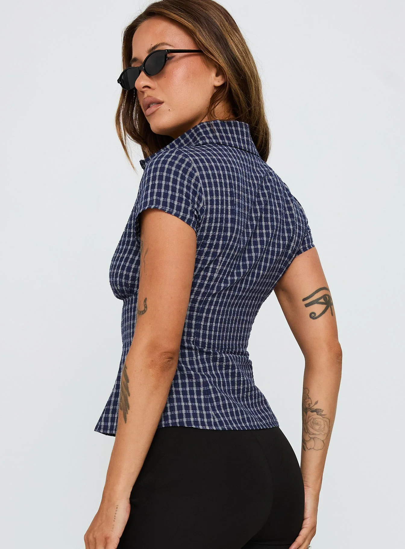 Cottesloe Blouse Top Navy Check - Image 5