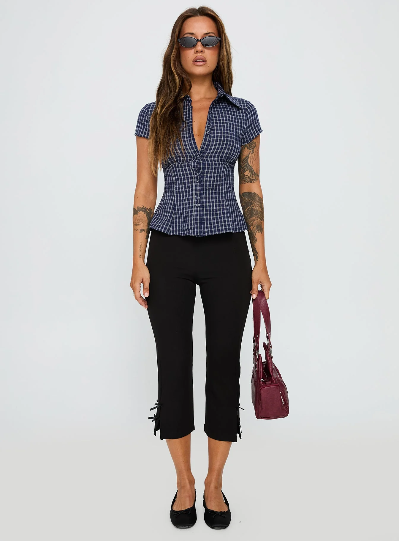 Cottesloe Blouse Top Navy Check - Image 7