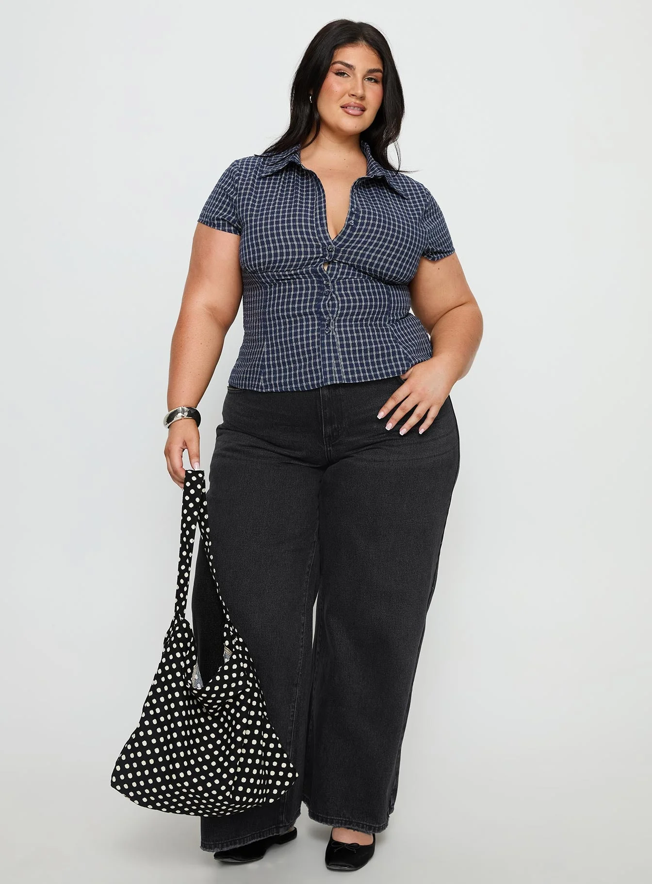 Cottesloe Blouse Top Navy Check Curve - Image 2