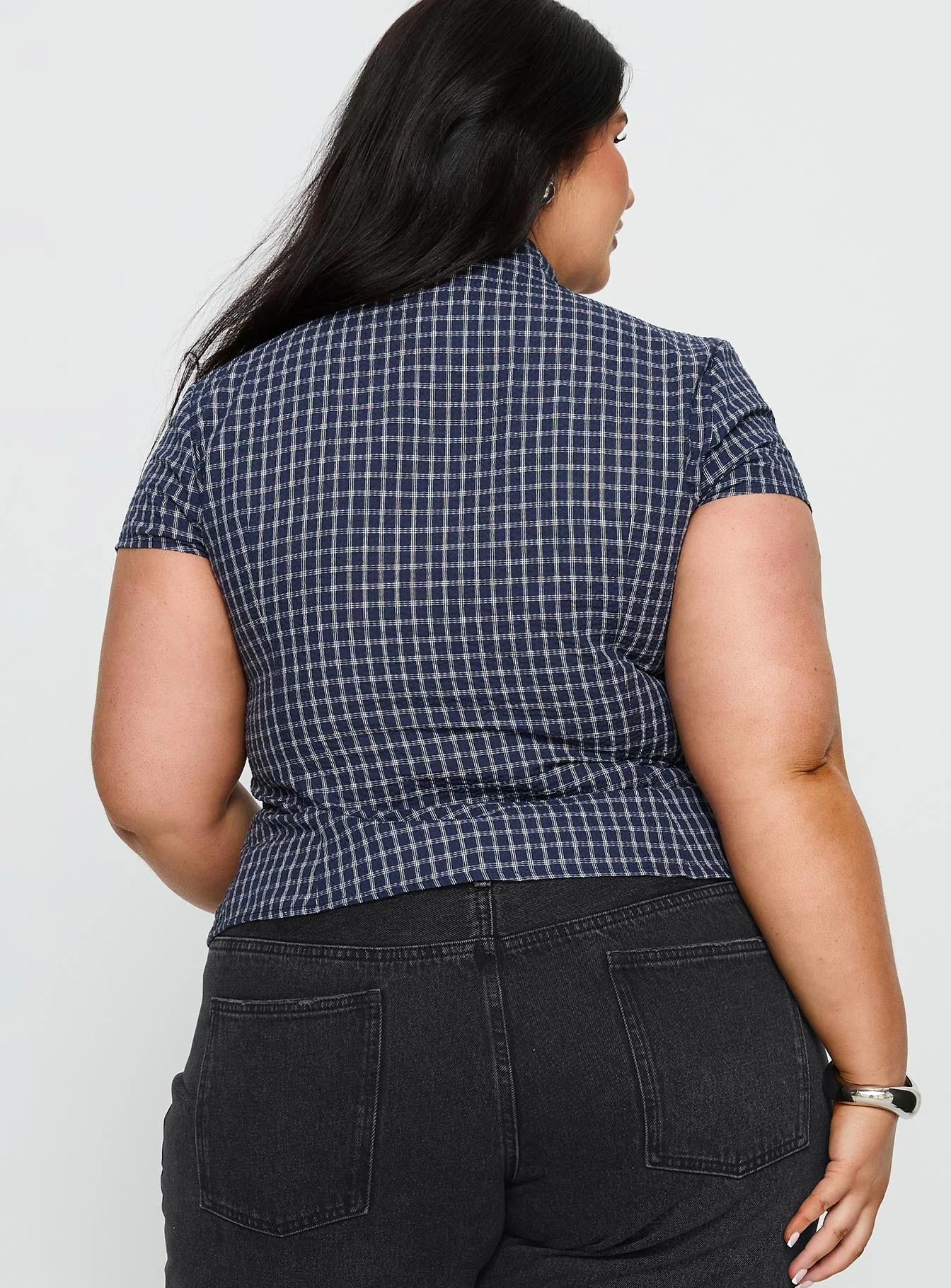 Cottesloe Blouse Top Navy Check Curve - Image 4