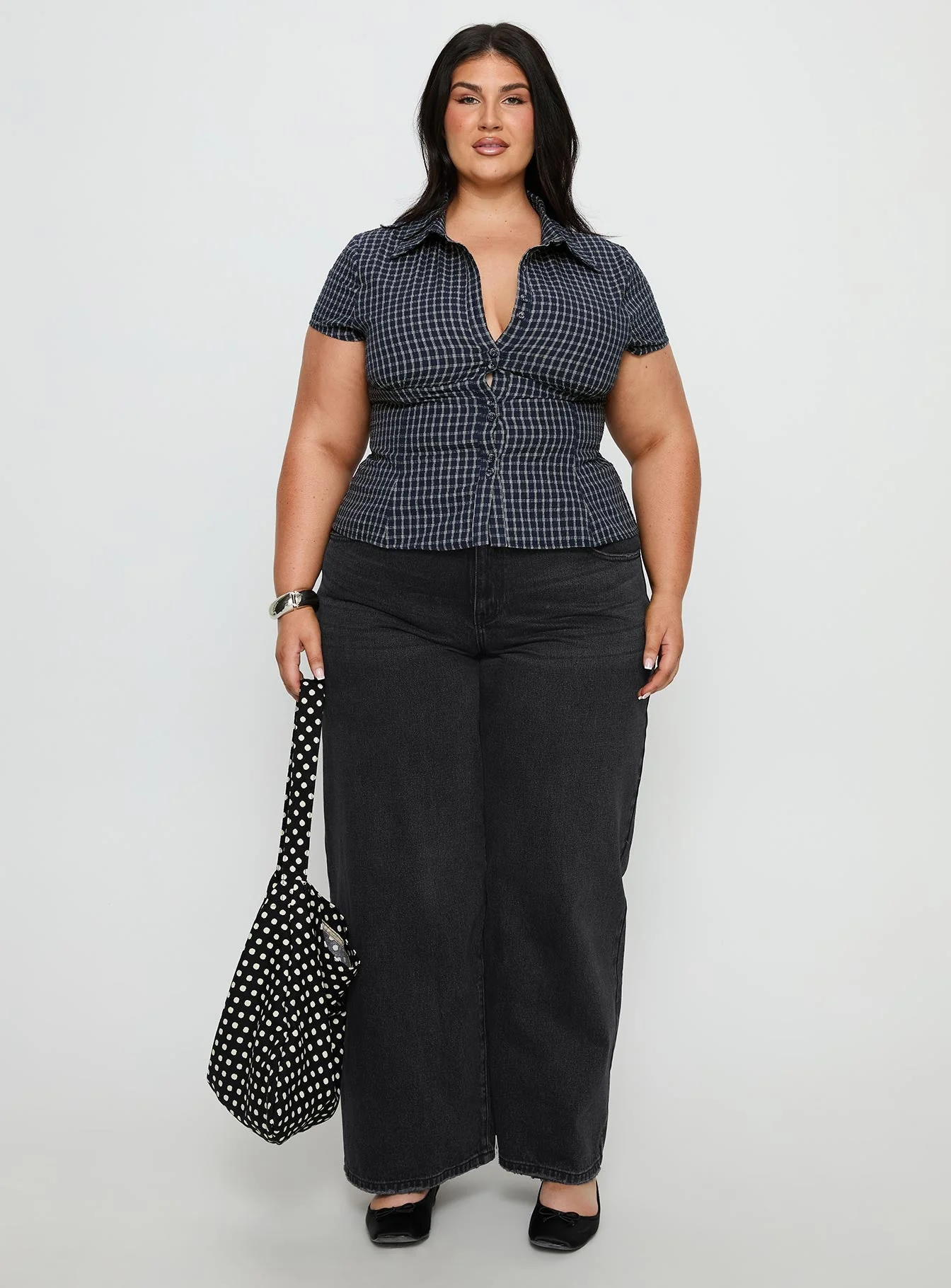 Cottesloe Blouse Top Navy Check Curve - Image 6
