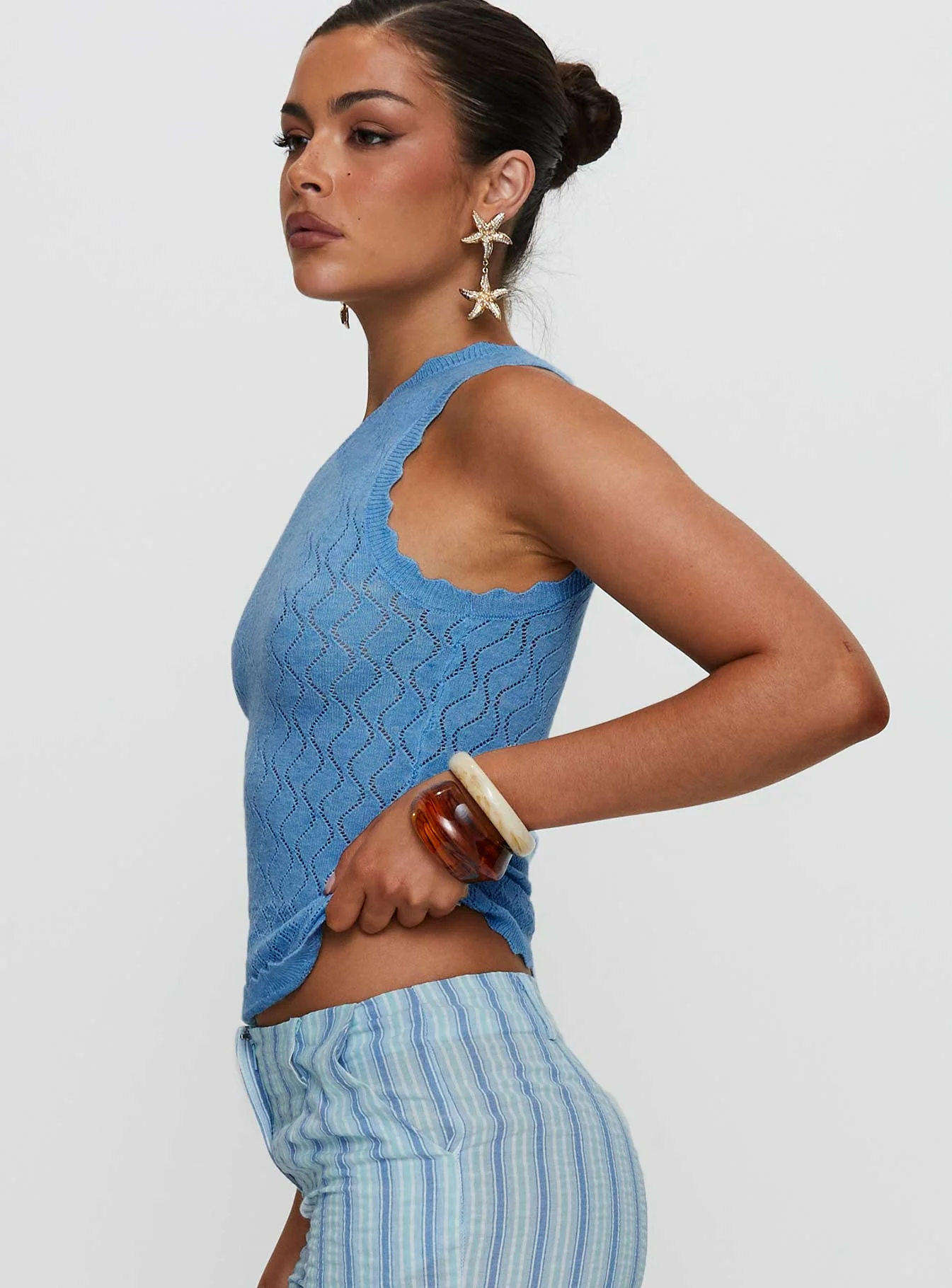 Crosbie One Shoulder Knit Top Blue - Image 3
