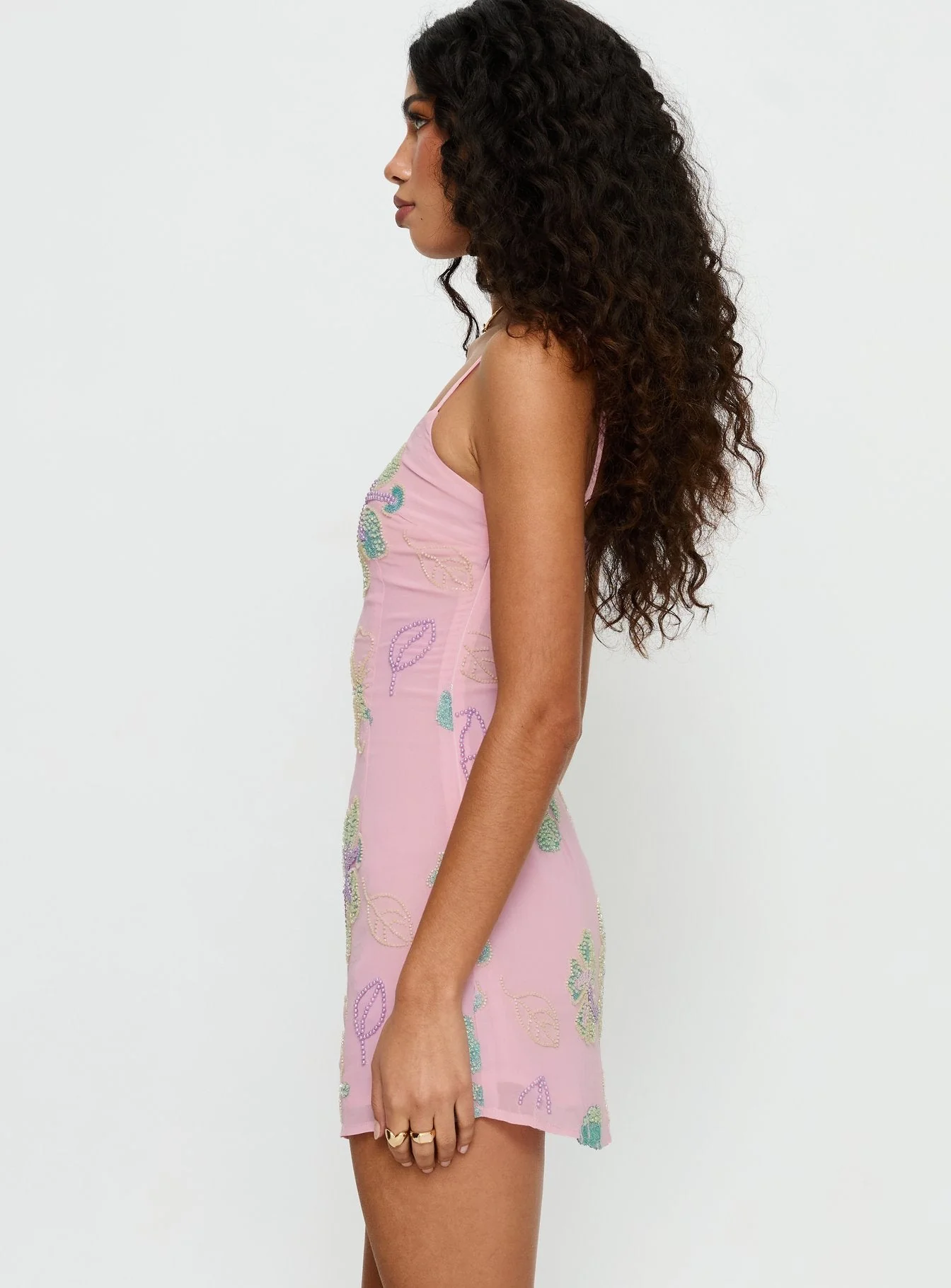 Darcey Beaded Mini Dress Pink - Image 3