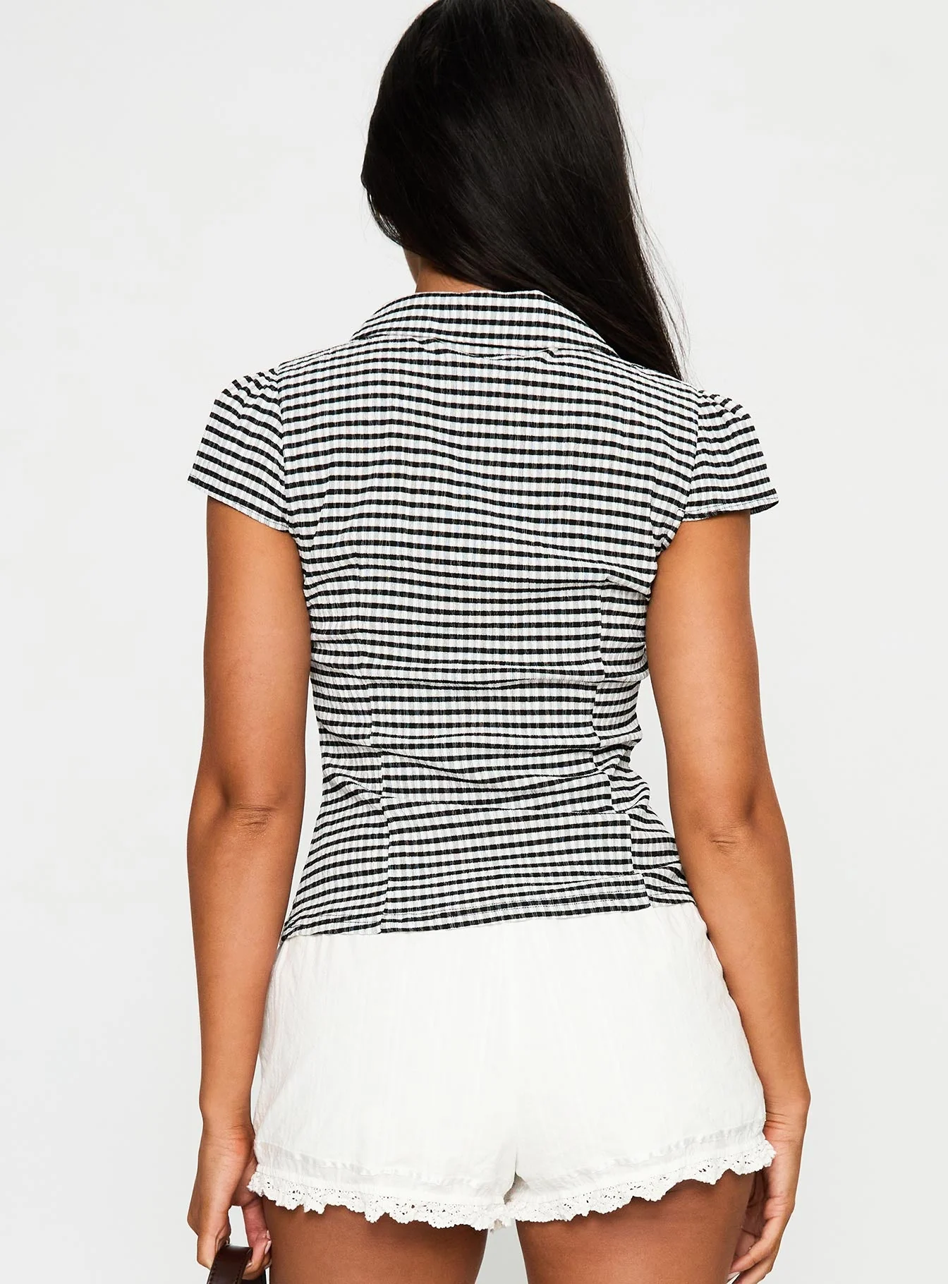 Delighted Cap Sleeve Button Up Top Black / White - Image 5