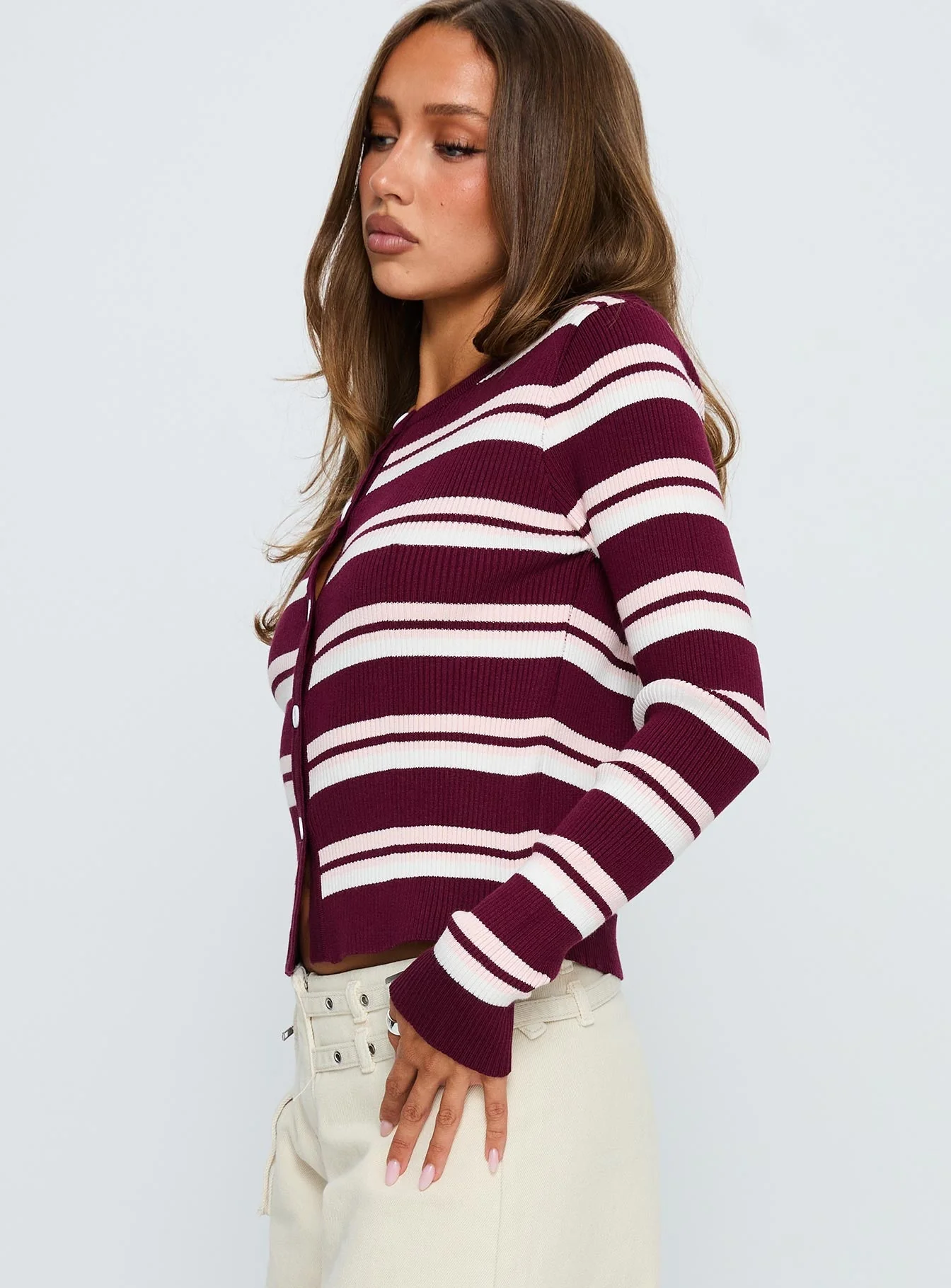 Donoven Long Sleeve Top Burgundy Stripe - Image 4