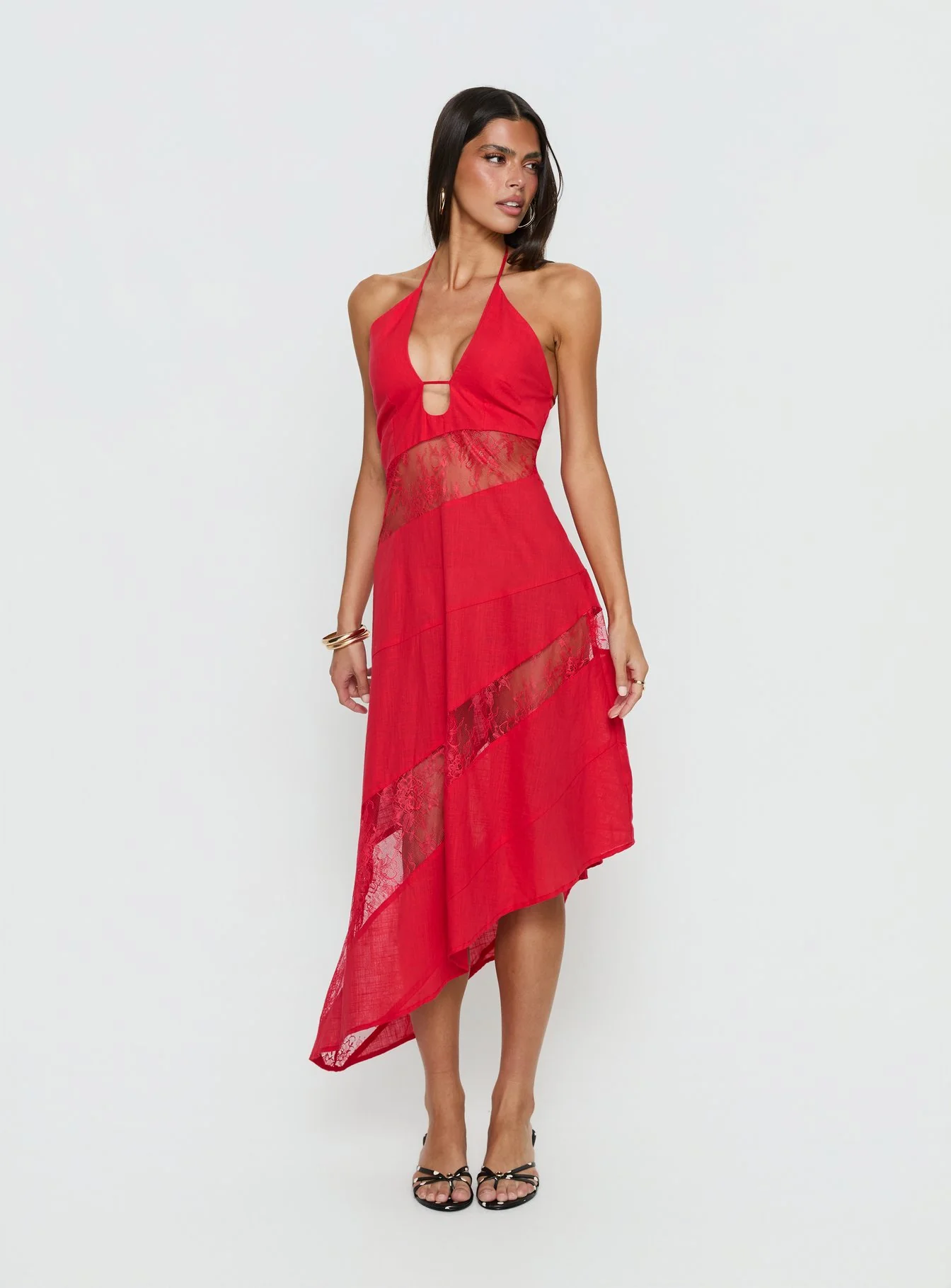 Down With Love Asymmetrical Midi Dress Red - Image 2