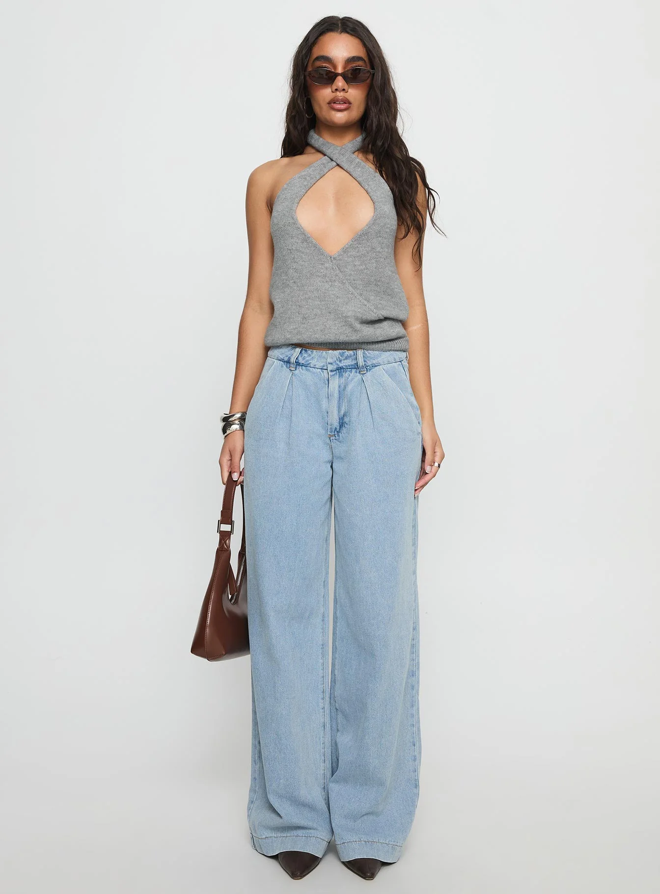 Dream Hour Cross Front Halter Top Grey - Image 6
