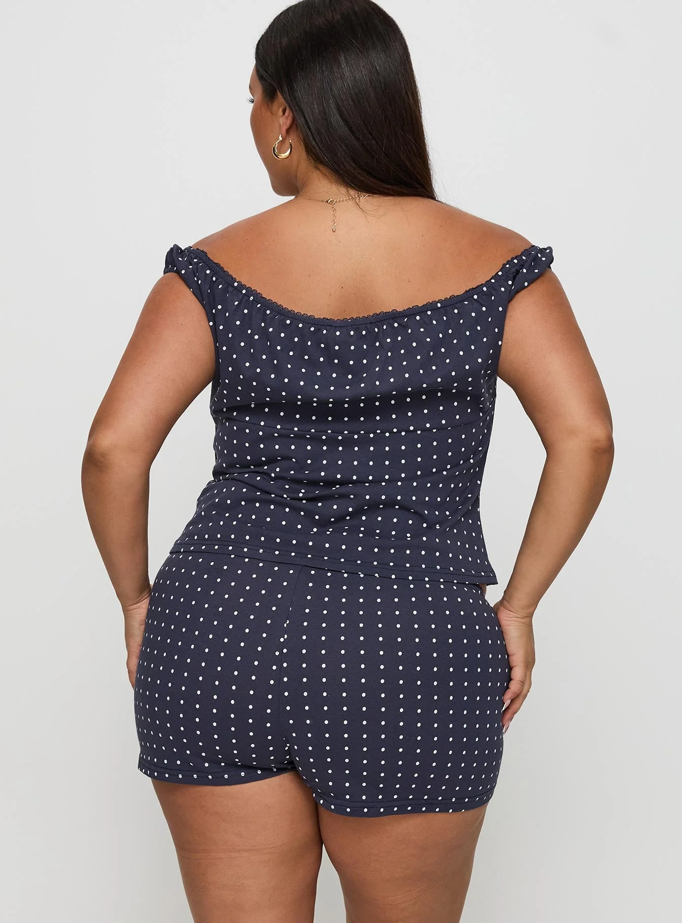 Drift Away Off The Shoulder Sleep Set Navy Dot Curve - Image 5