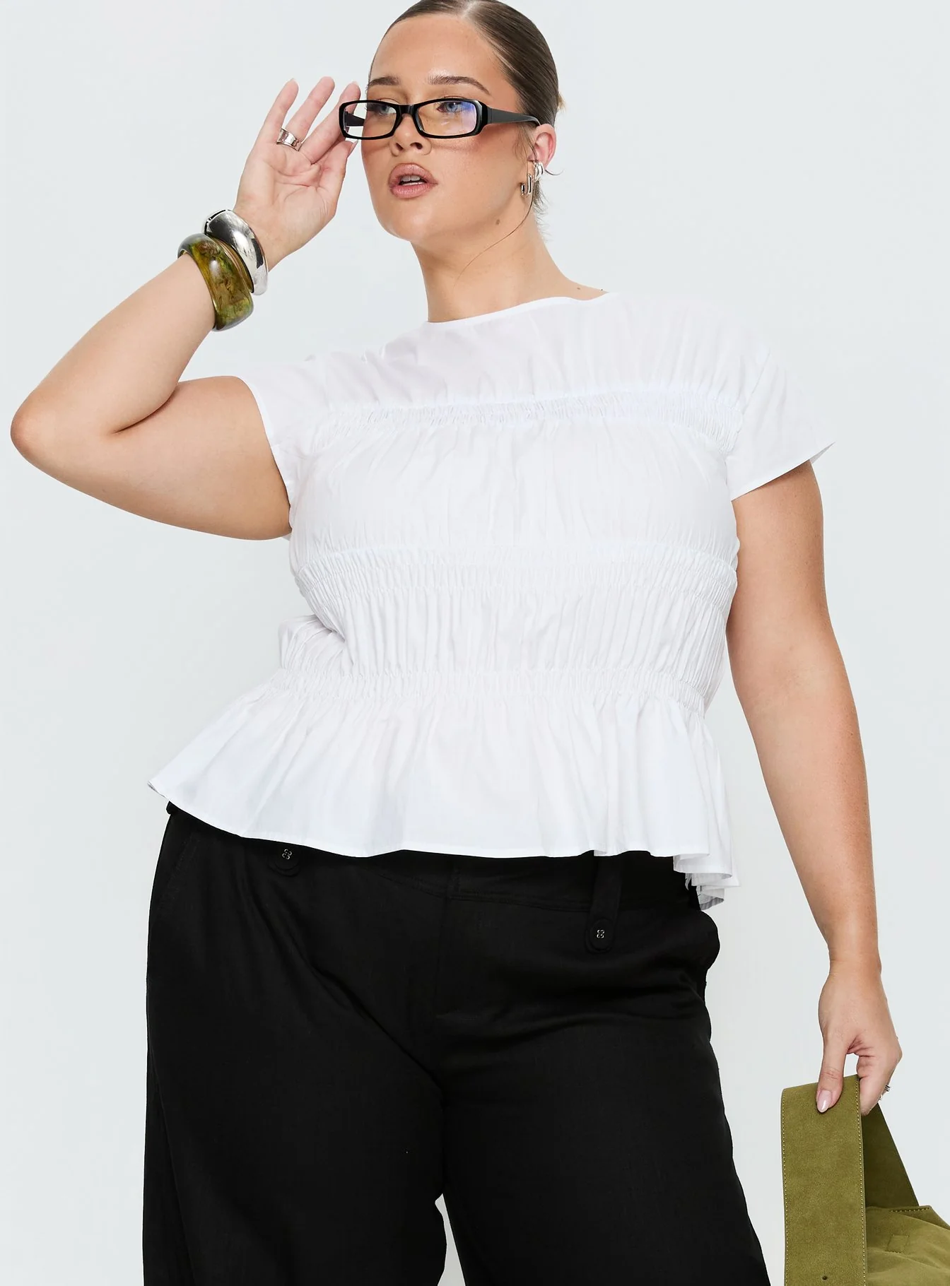 Dripping Diamonds Ruched Top White Curve - Image 2