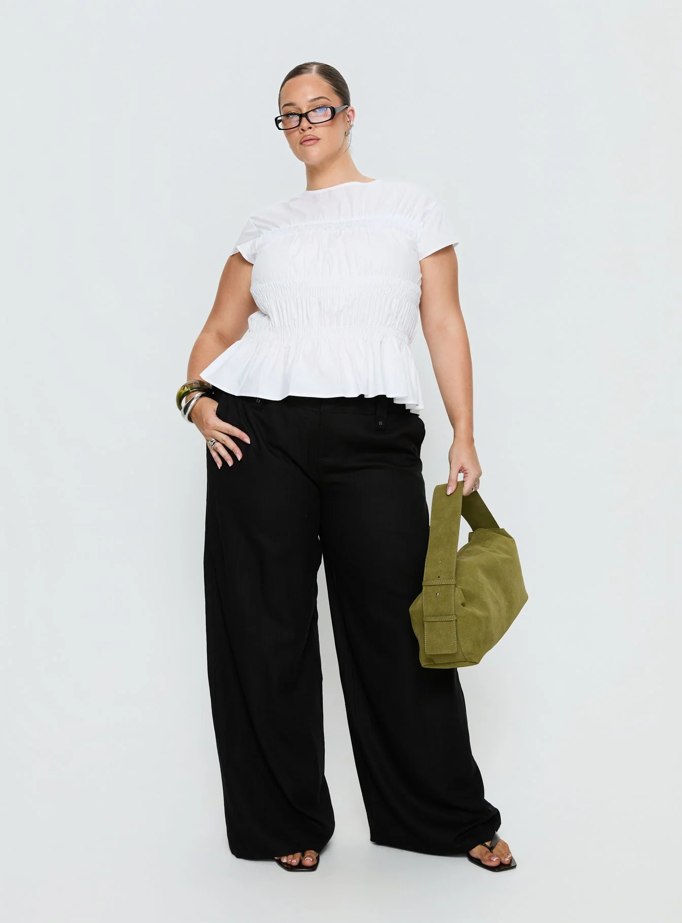 Dripping Diamonds Ruched Top White Curve - Image 3