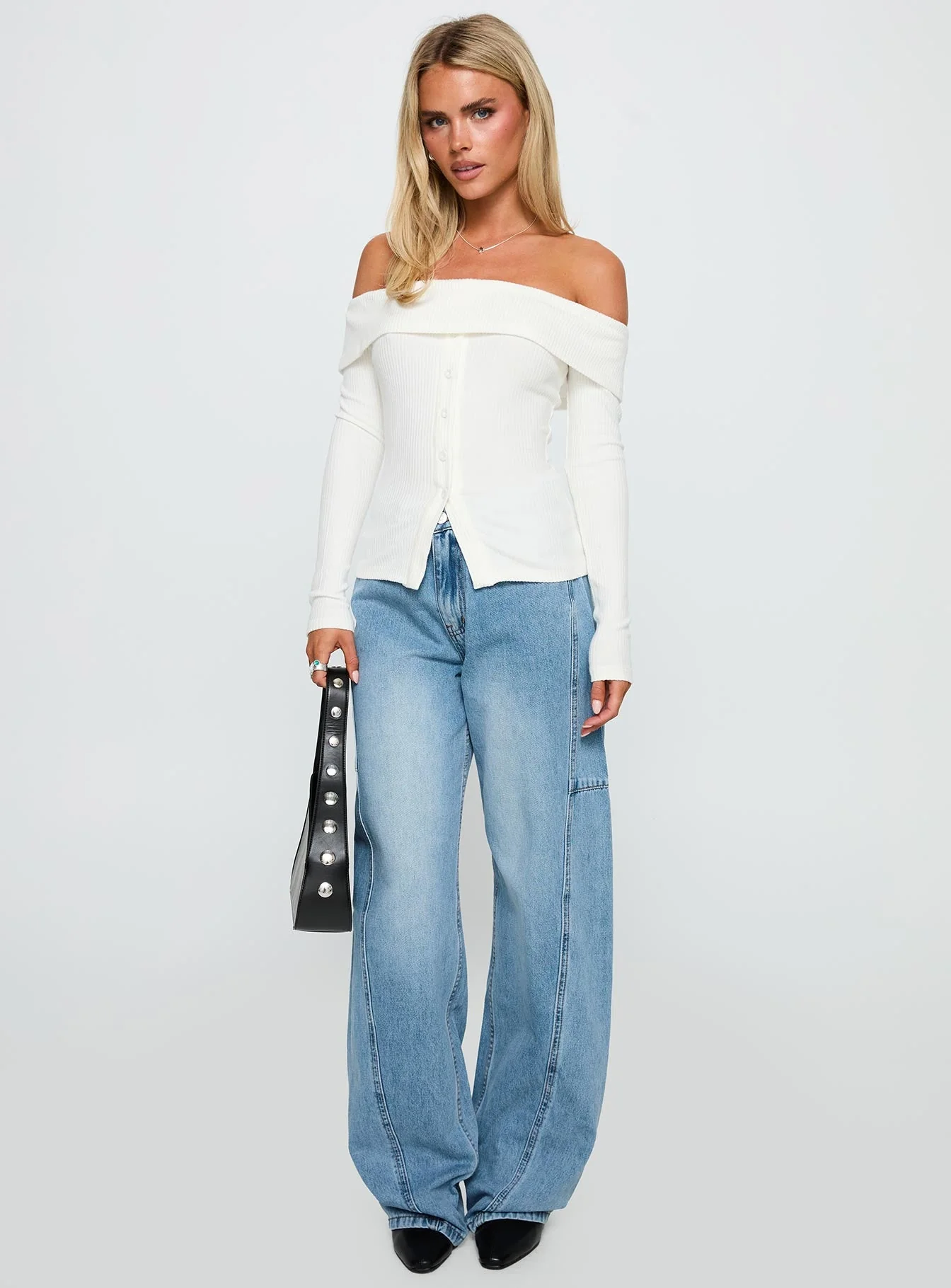 Dusk Dipped Off Shoulder Top White - Image 3