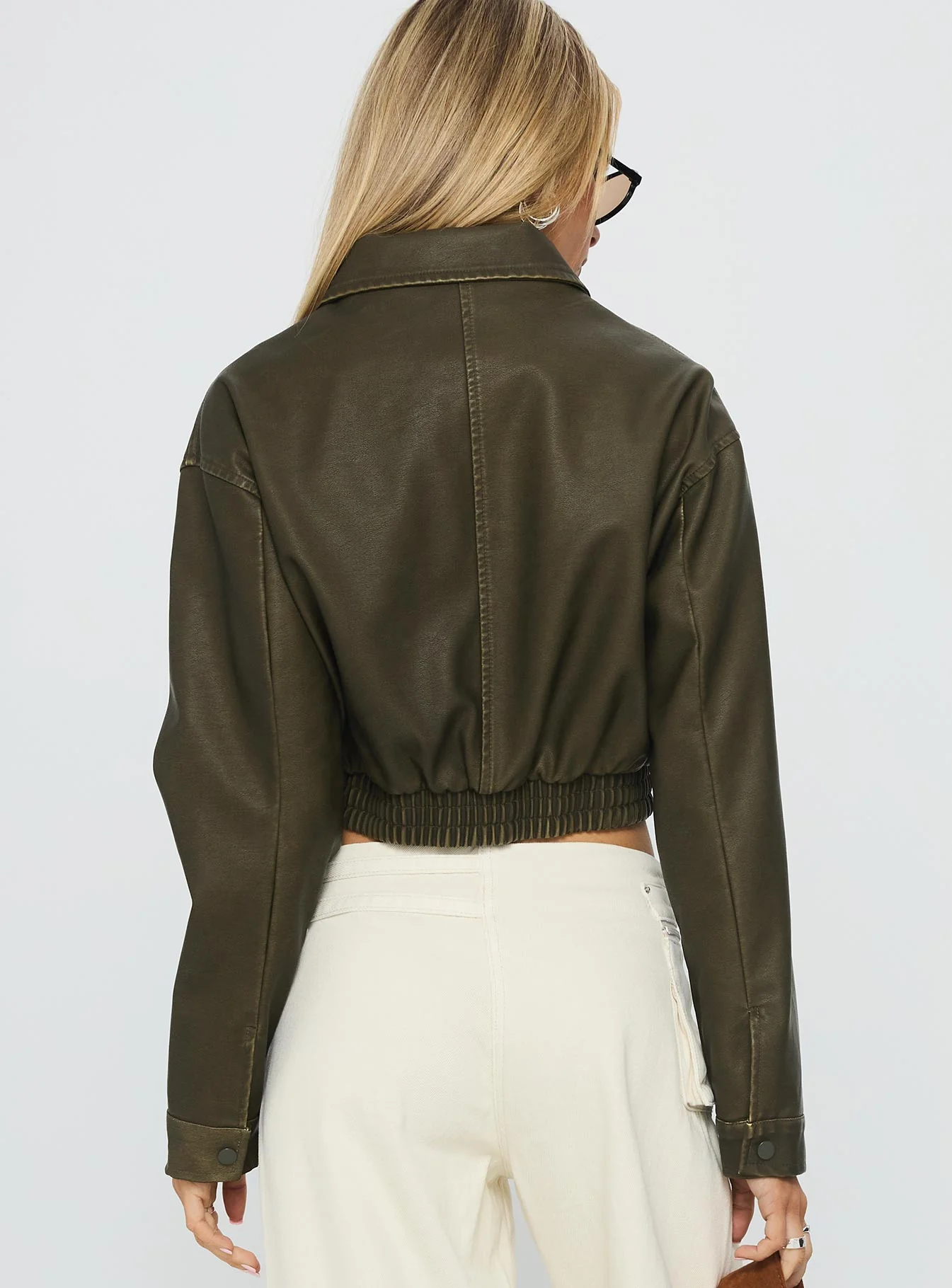 Eavar Faux Leather Jacket Olive - Image 5