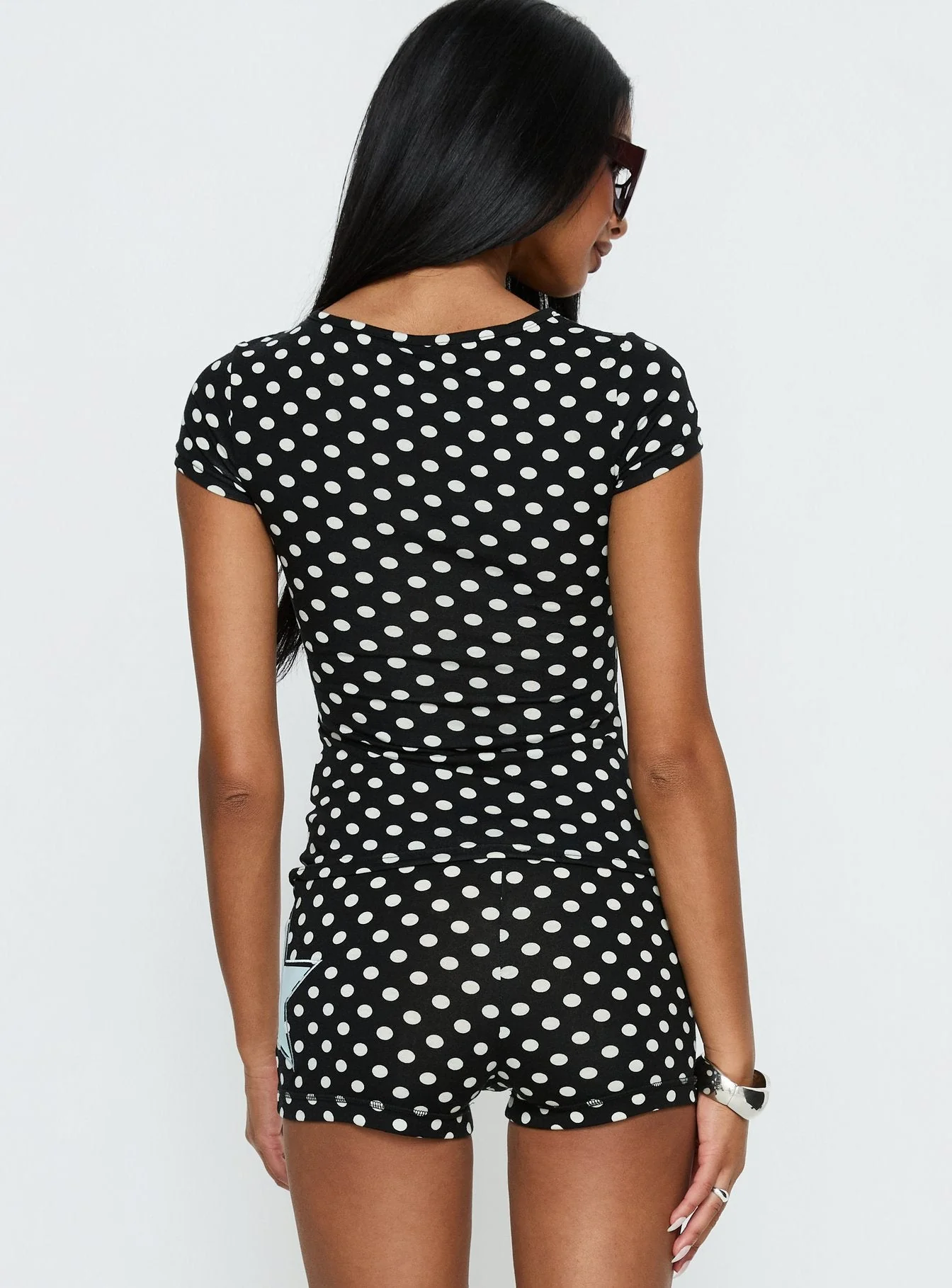 Elacie Graphic Baby Tee Black Polka Dot - Image 5