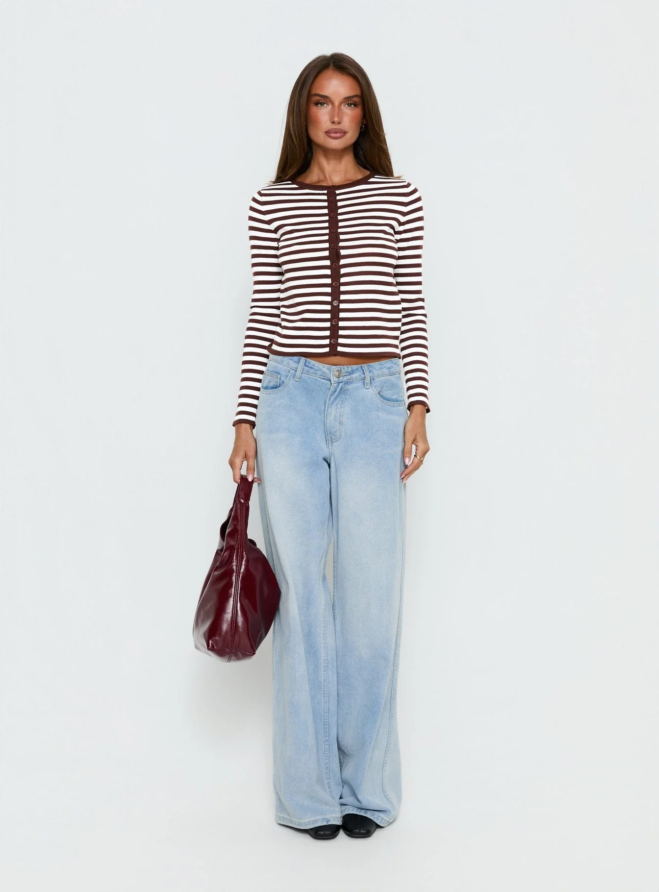 Elcie Button Up Cardigan Brown Stripe - Image 7