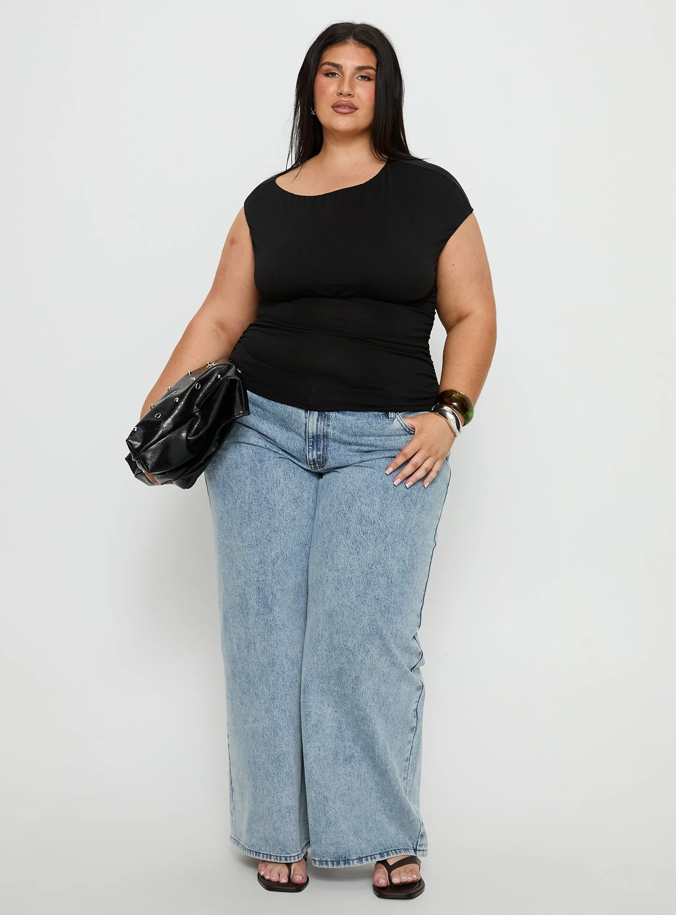 Emelyne Cinched Waist Top Black Curve - Image 2